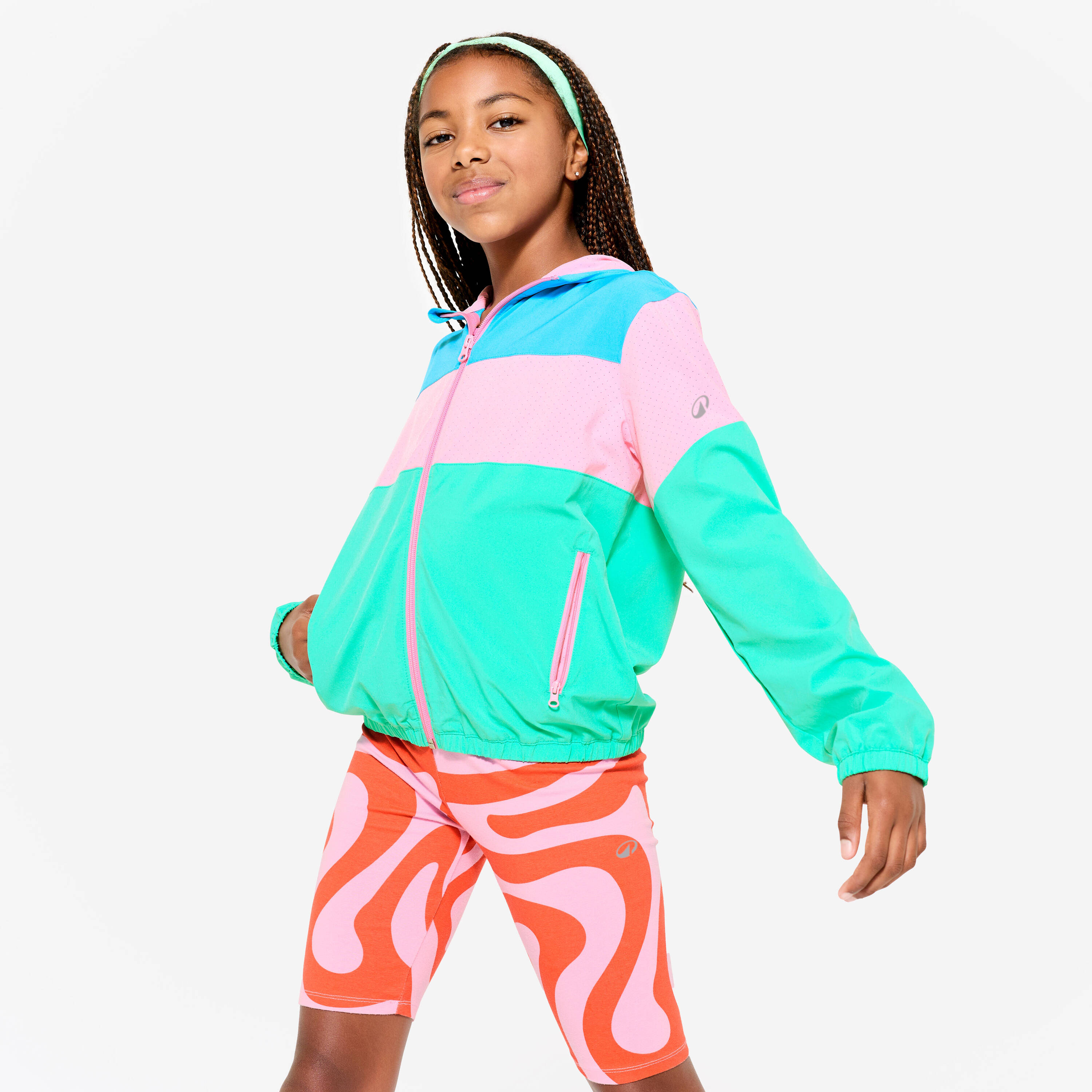 Multisport Girl's Lightweight Breathable Jacket 500 - Green/Pink/Blue -  1