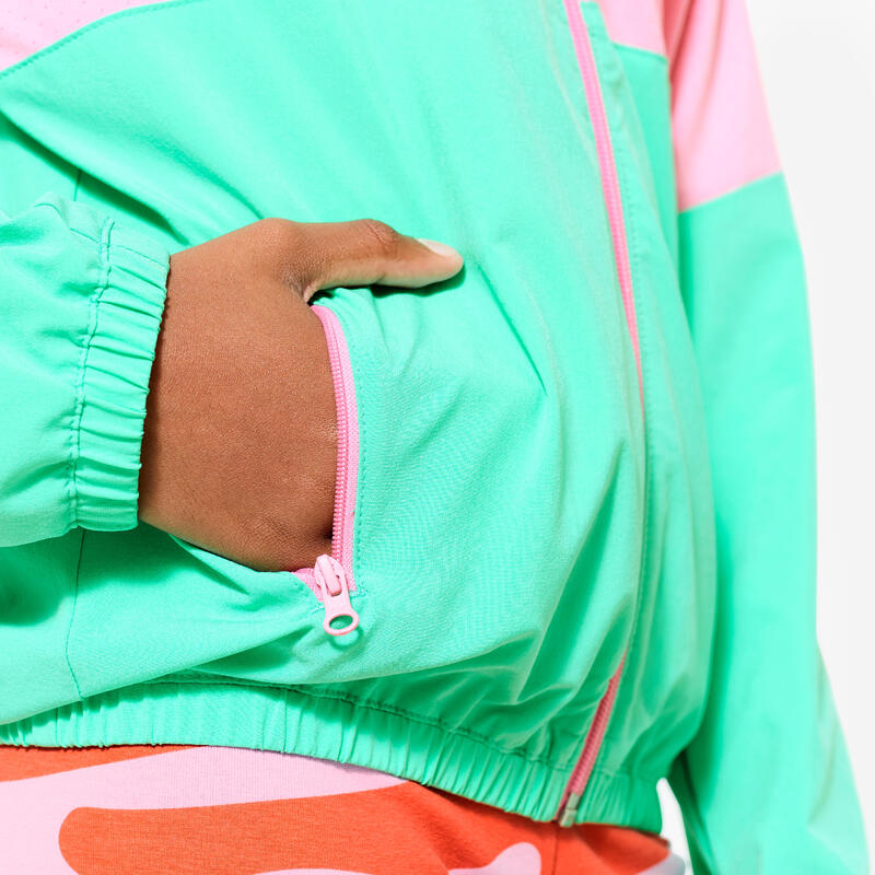 Veste multisport légère et respirante fille, Vert rose et bleu