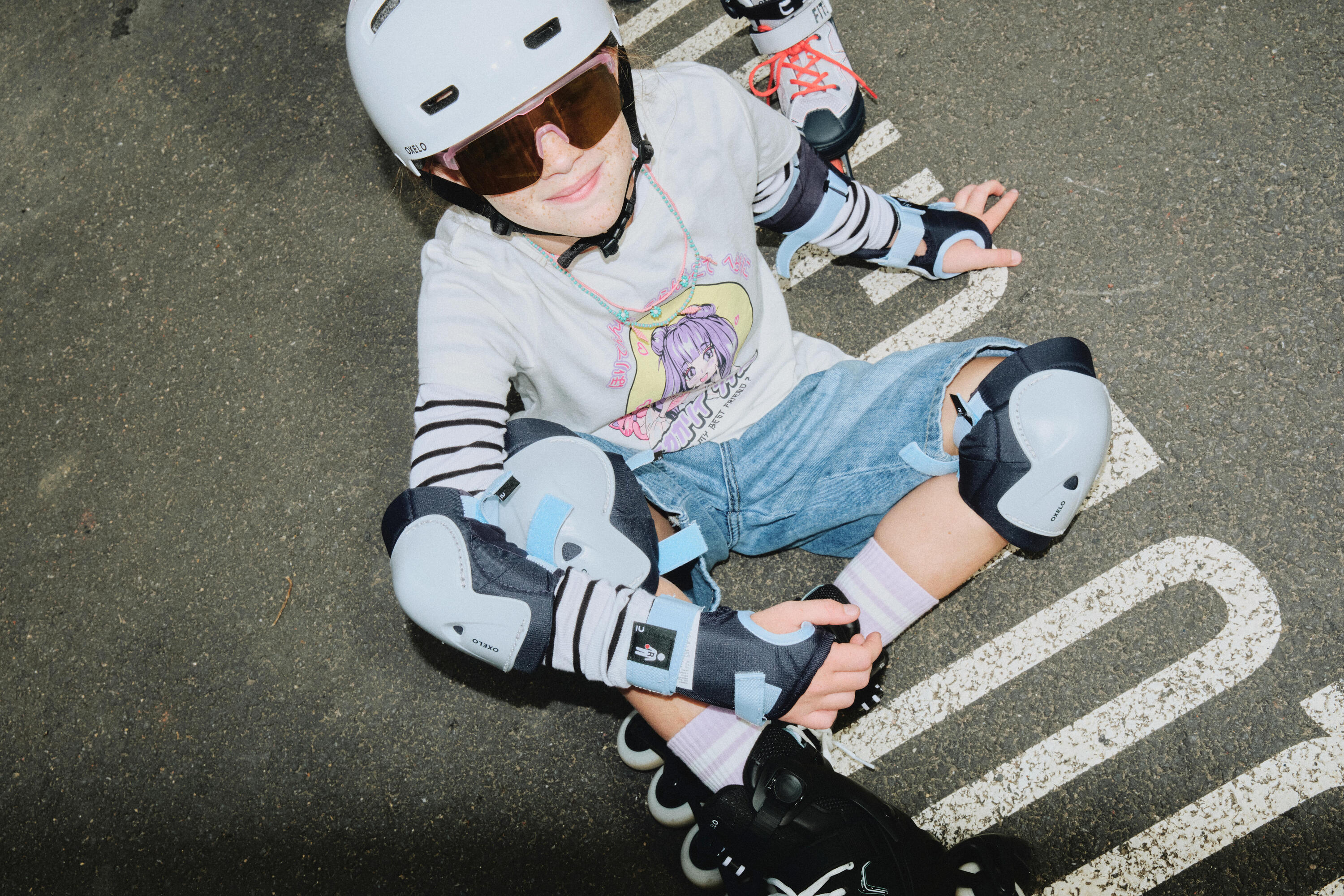 Set 3x2 protections roller trottinette skate enfant PLAY Bleu 11/19