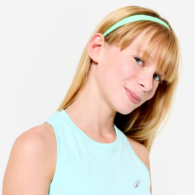Lot de 2 bandeaux fins multisport fille, Vert et Imprimé léopard violet