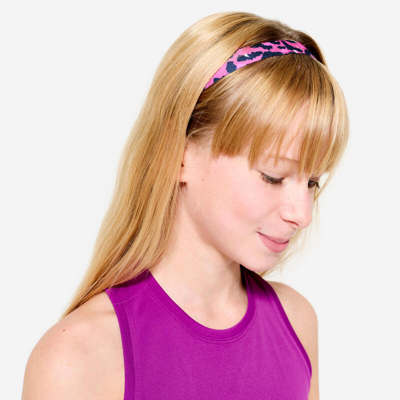 Lot de 2 bandeaux fins multisport fille, Vert et Imprimé léopard violet