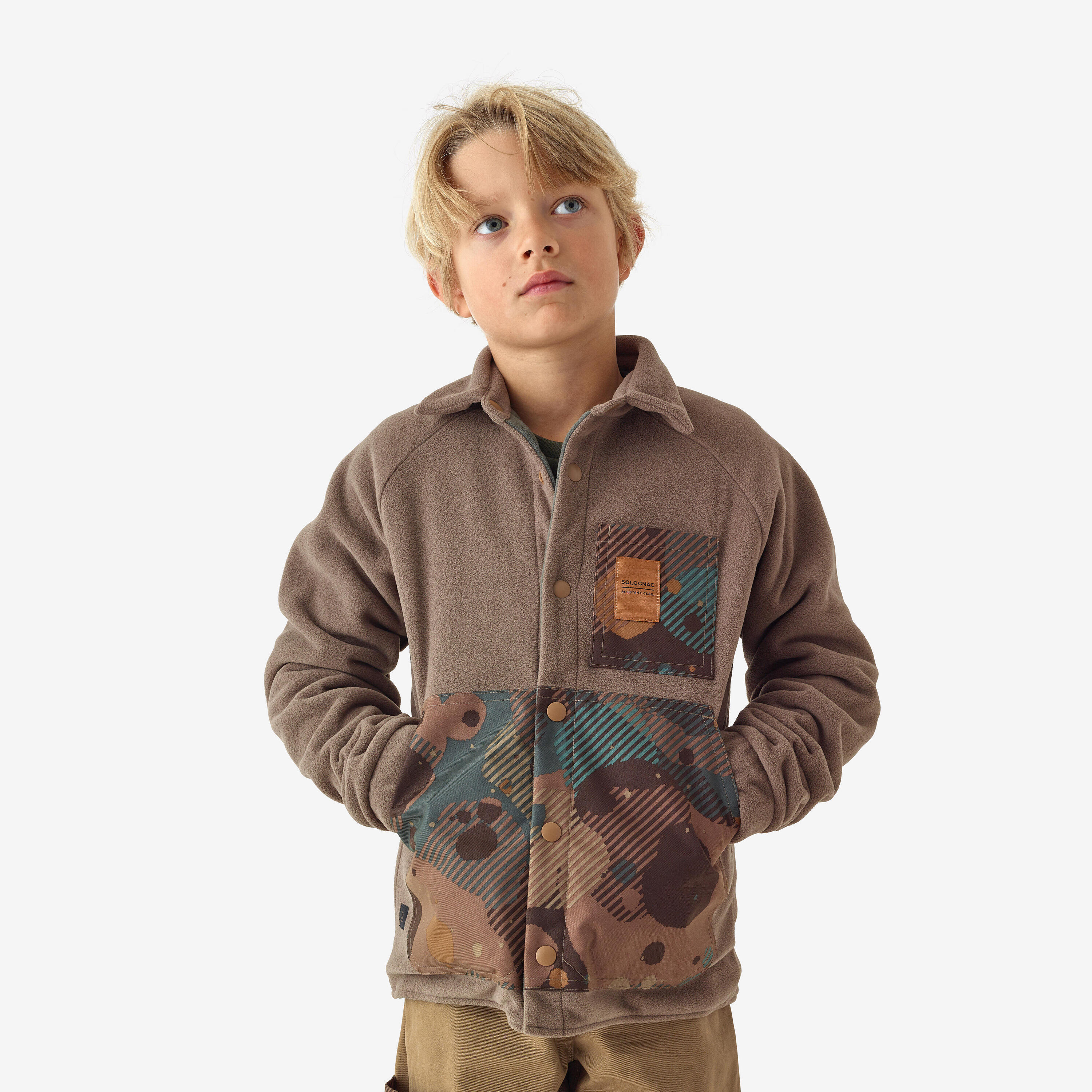 SOLOGNAC Fleece overhemd voor kinderen 500 bruin
