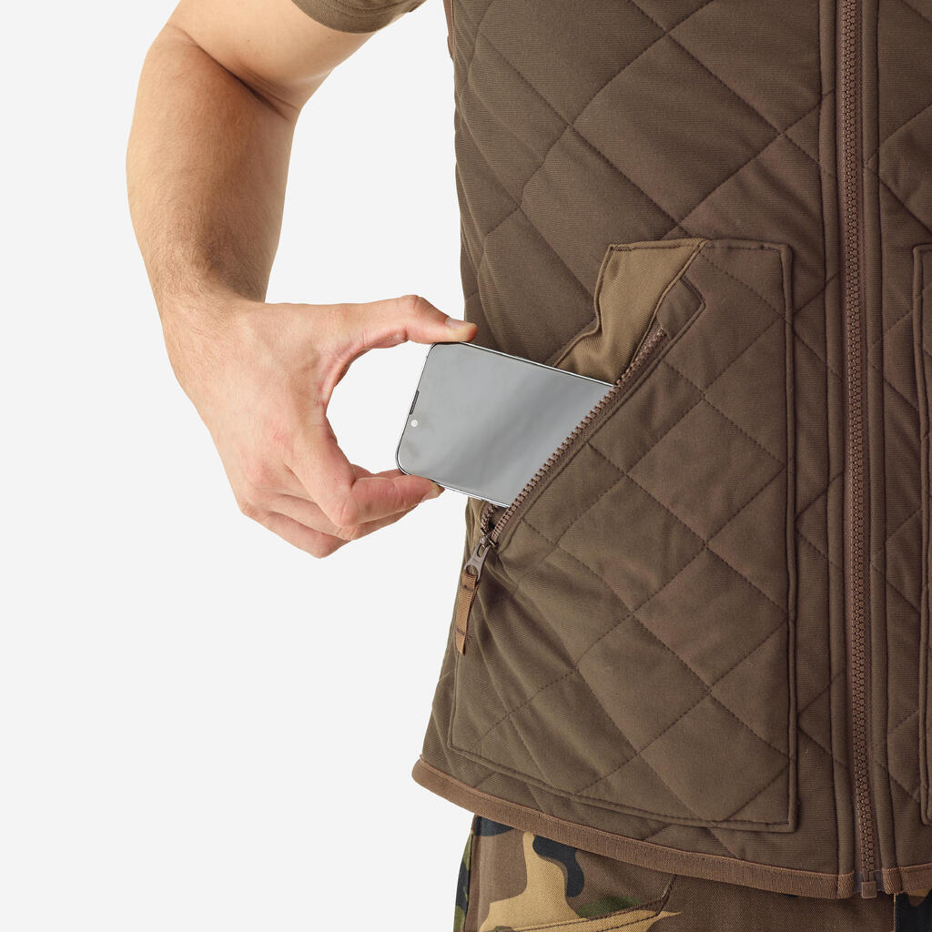 Gilet chasse matelassé silencieux marron 500.