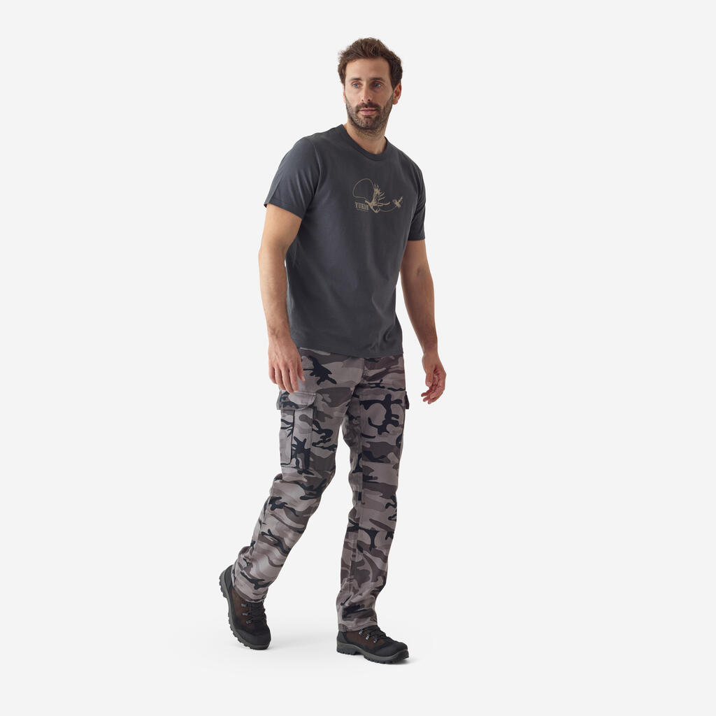 Jagdhose Steppe 500 Cargo strapazierfähig Camouflage schwarz 