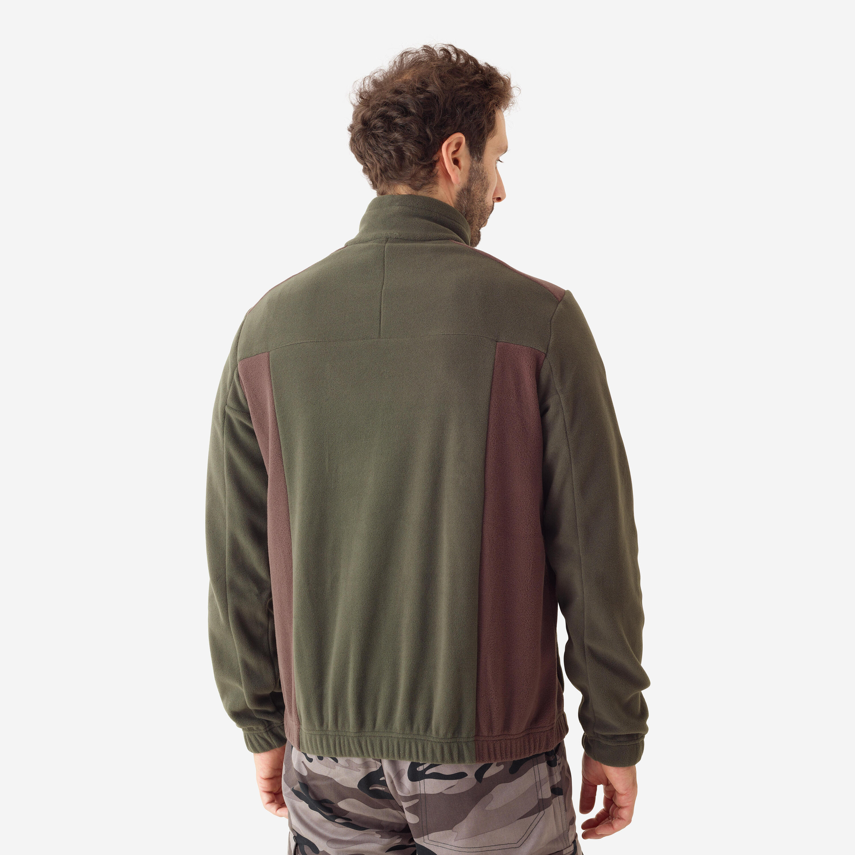 Tweekleurige fleece jas 500 bruin groen 3/7