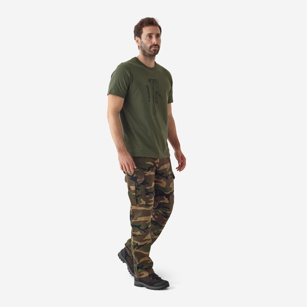 Jagdhose Steppe 500 Cargo strapazierfähig Camouflage grün 