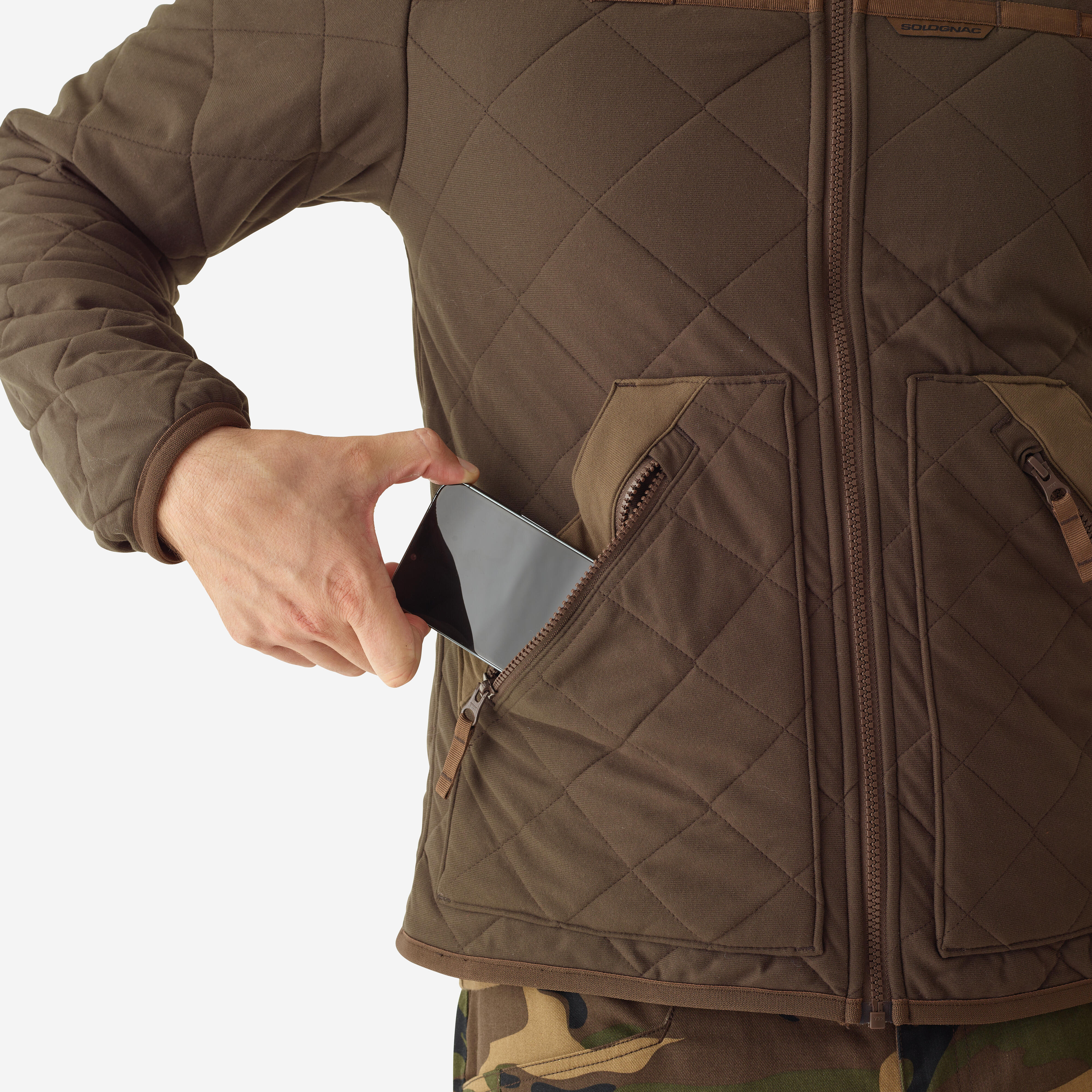 Silent Padded Jacket - 500 Brown - SOLOGNAC