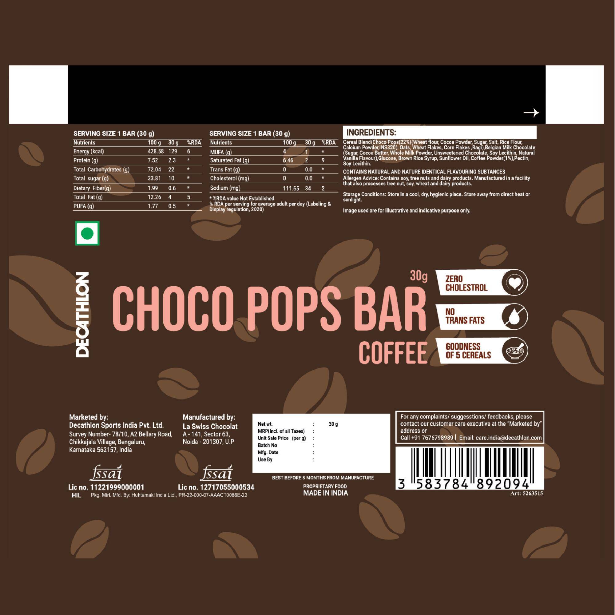 Choco Pop Coffee Bar - Zero Cholesterol, No trans fats, Goodness of cereals -  4