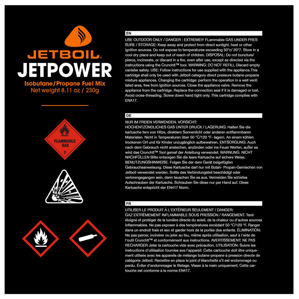 Schraub-Gaskartusche für Gaskocher - Jetboil 230 g 