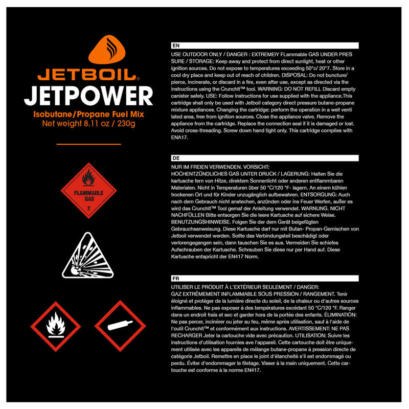 CARTOUCHE DE GAZ À VIS 230 GRAMMES POUR RÉCHAUD JETBOIL