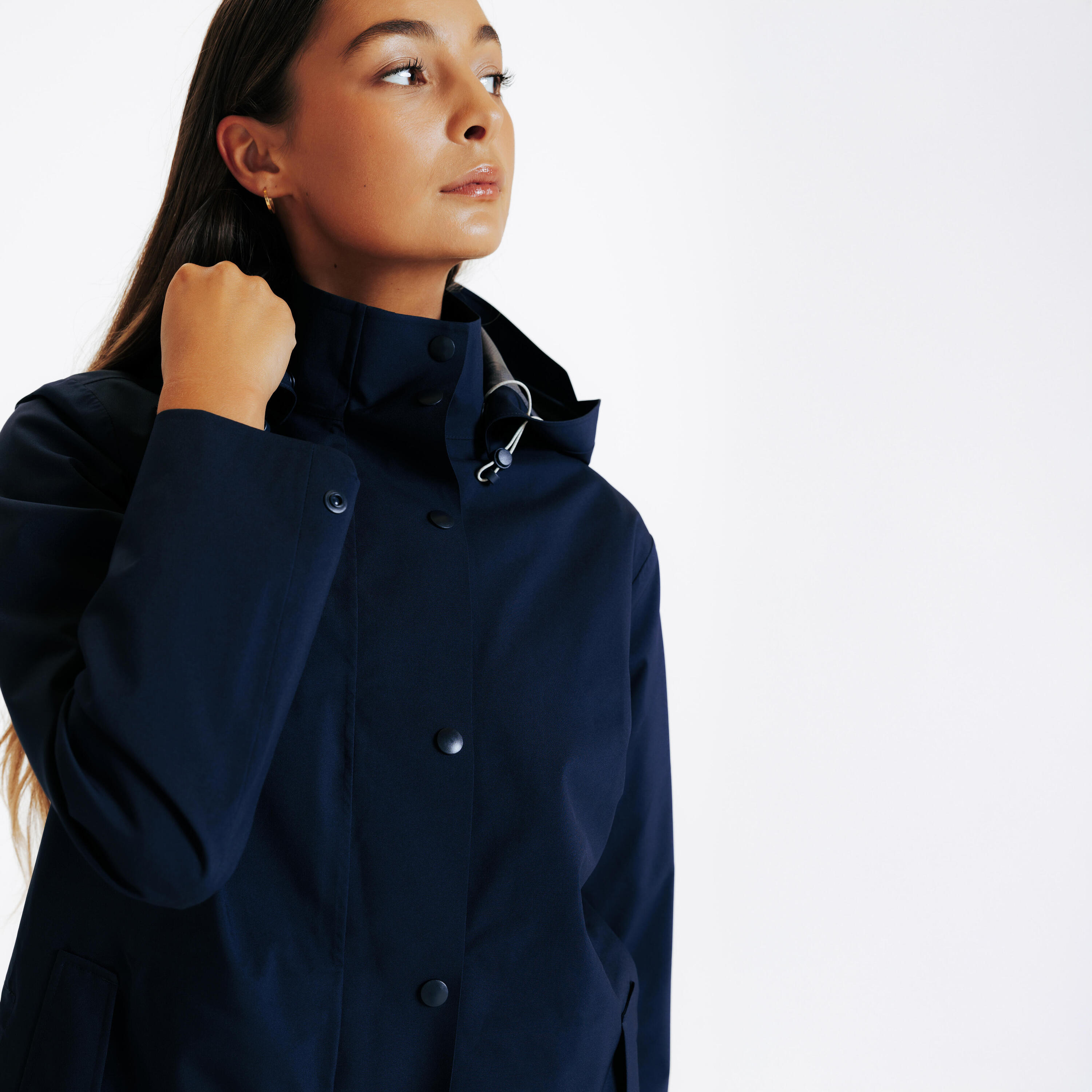 Chaqueta Equitación Azul Marino Larga Impermeable 3/6