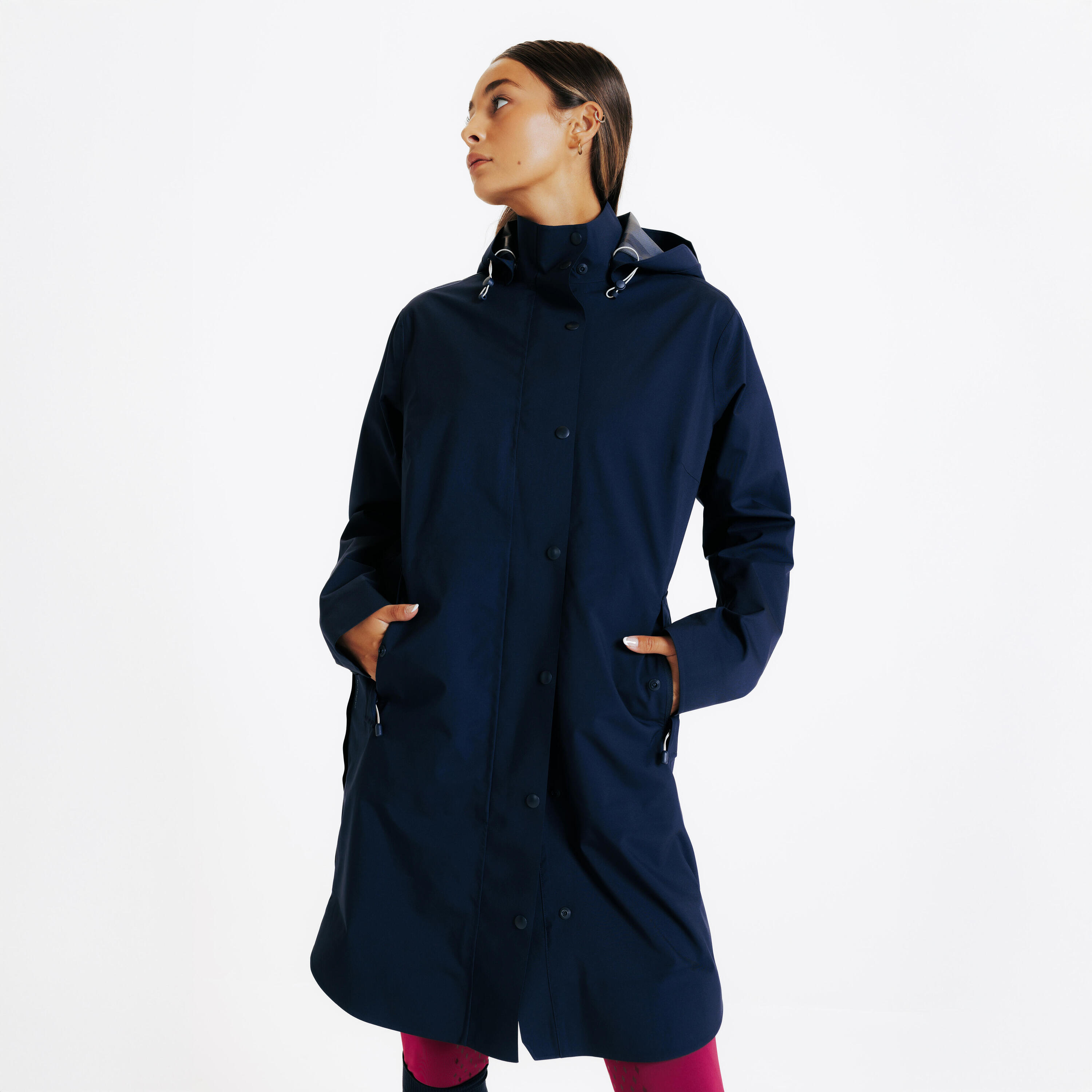 FOUGANZA Long Waterproof Horse Riding Jacket - Navy