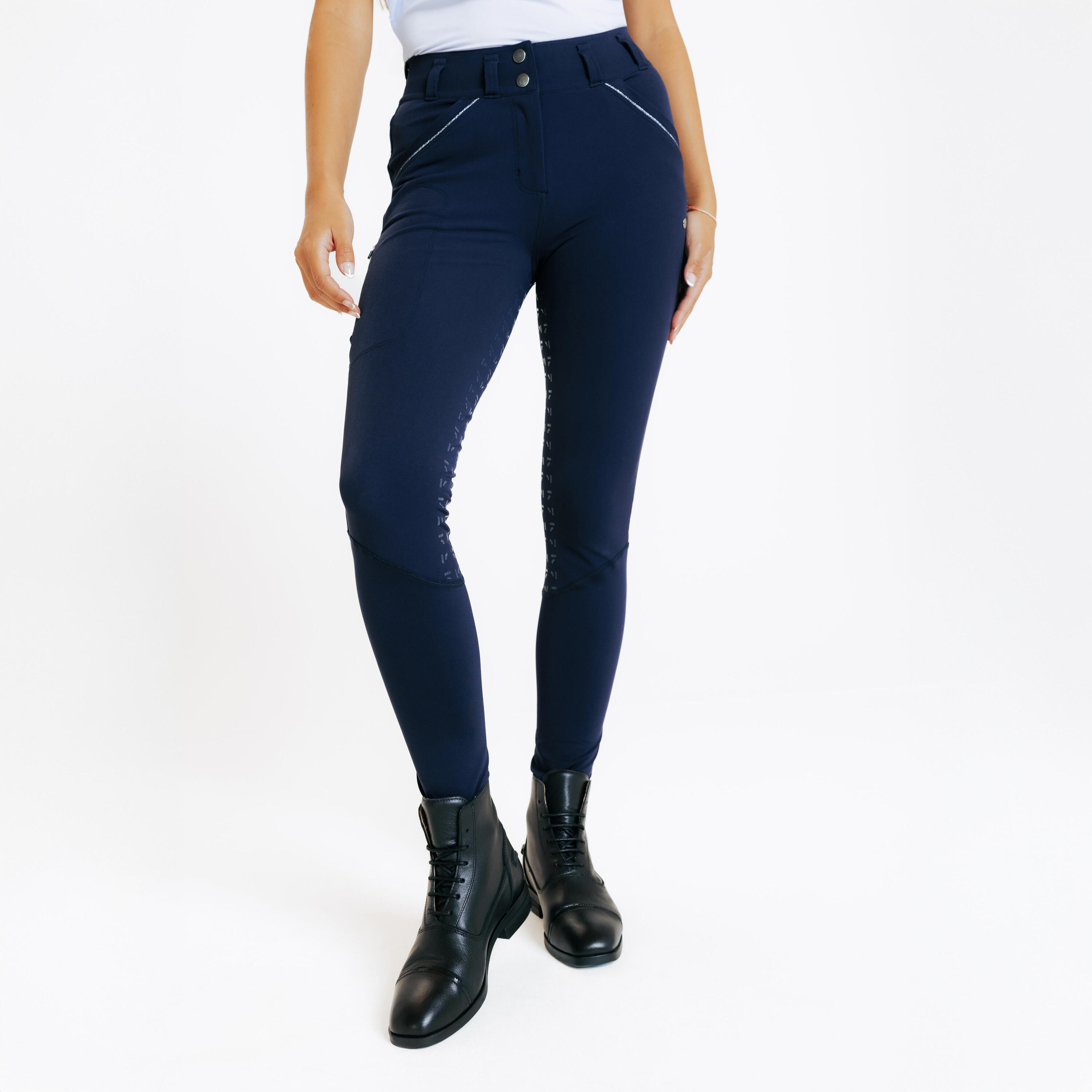FOUGANZA Rijbroek voor dames full grip 900 marineblauw