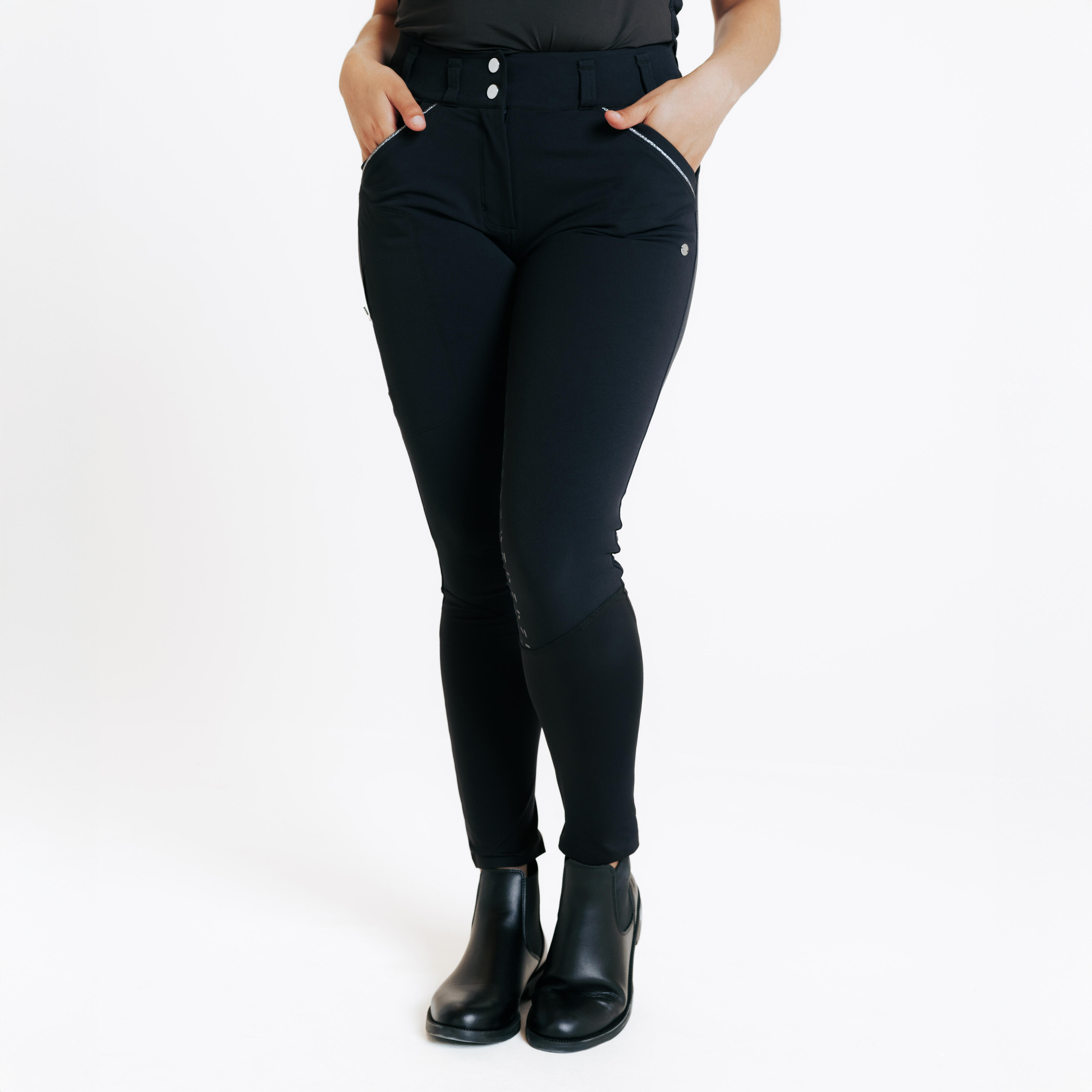 FOUGANZA Dámske jazdecké nohavice - rajtky 900 fullgrip čierne XL