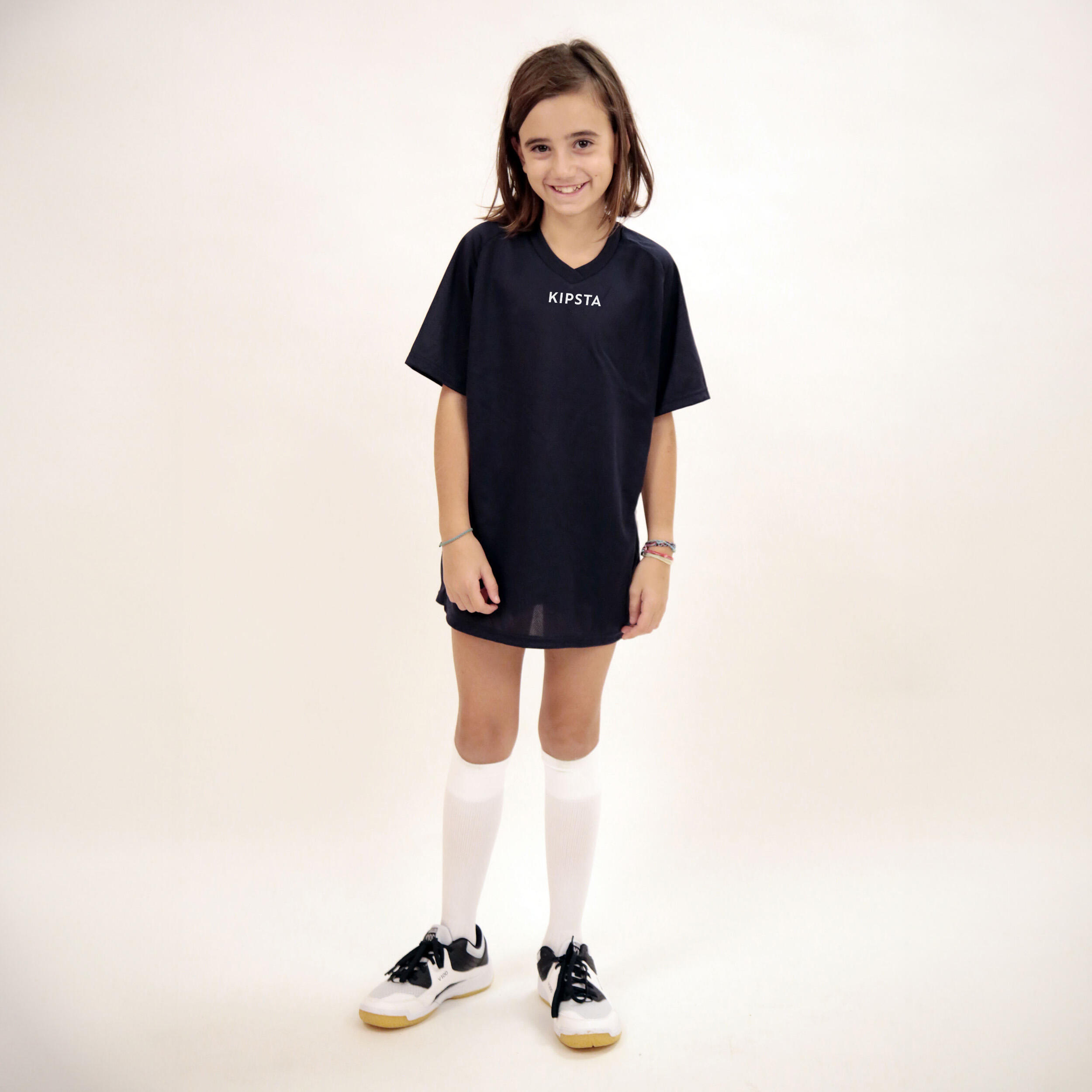 Volleybalshirt voor meisjes V100 marineblauw 2/3