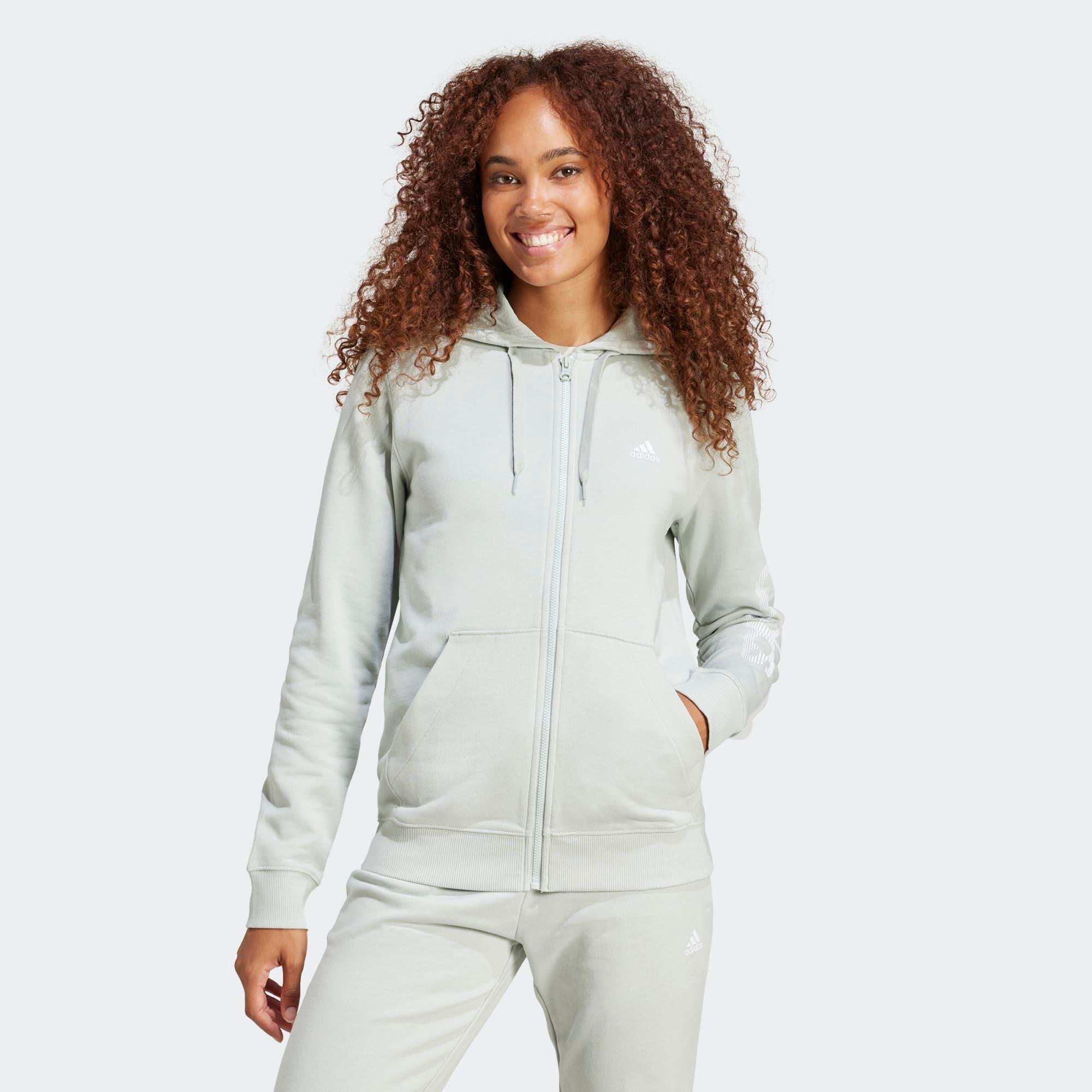 Hanorac cu fermoar și glugă fitness ADIDAS Gri Damă