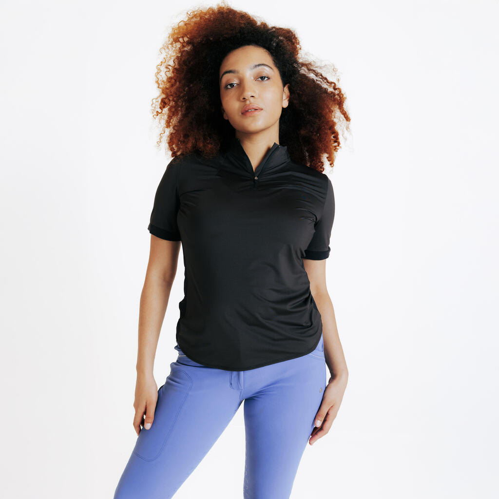Women's Horse Riding Short-Sleeved Heritage Polo Shirt - Black
