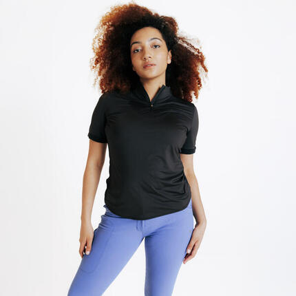 Reit-Poloshirt Heritage kurzarm Damen schwarz