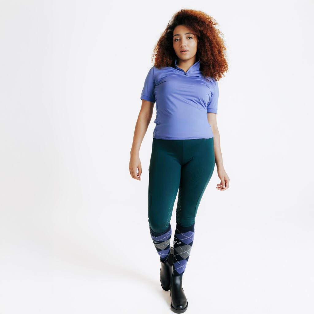 Reit-Poloshirt kurzarm Damen blau