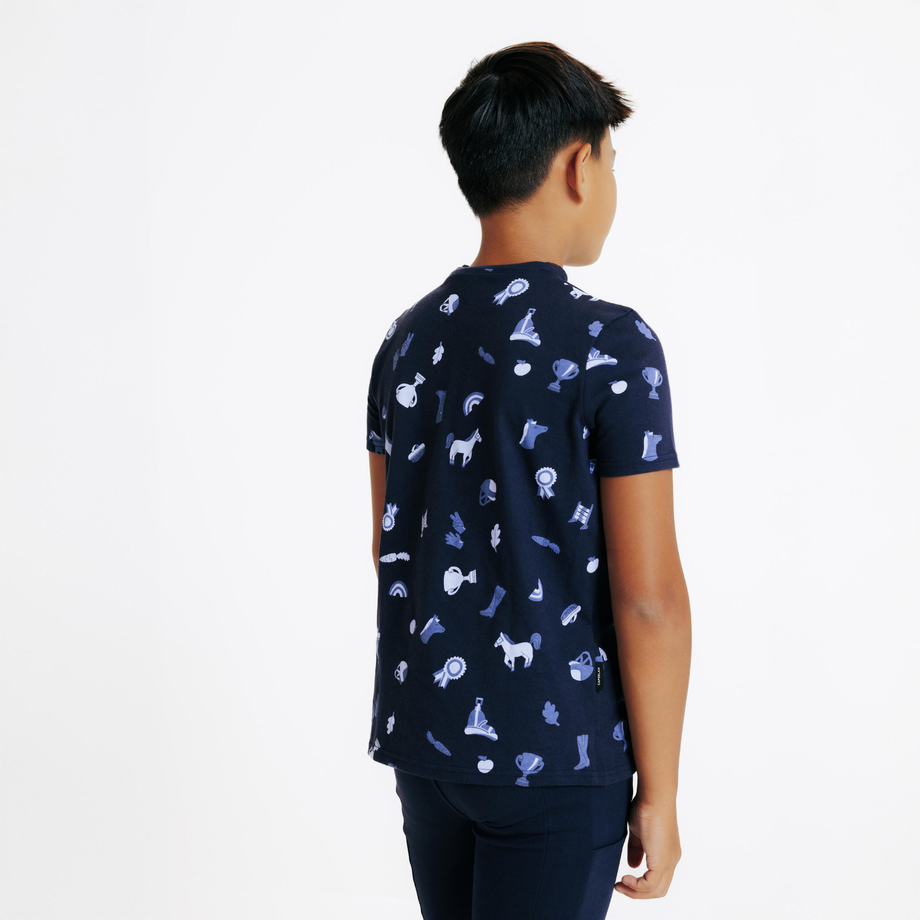 Kids' Horse Riding Short-Sleeved Polo Magic - All Over Blue Print 4/4