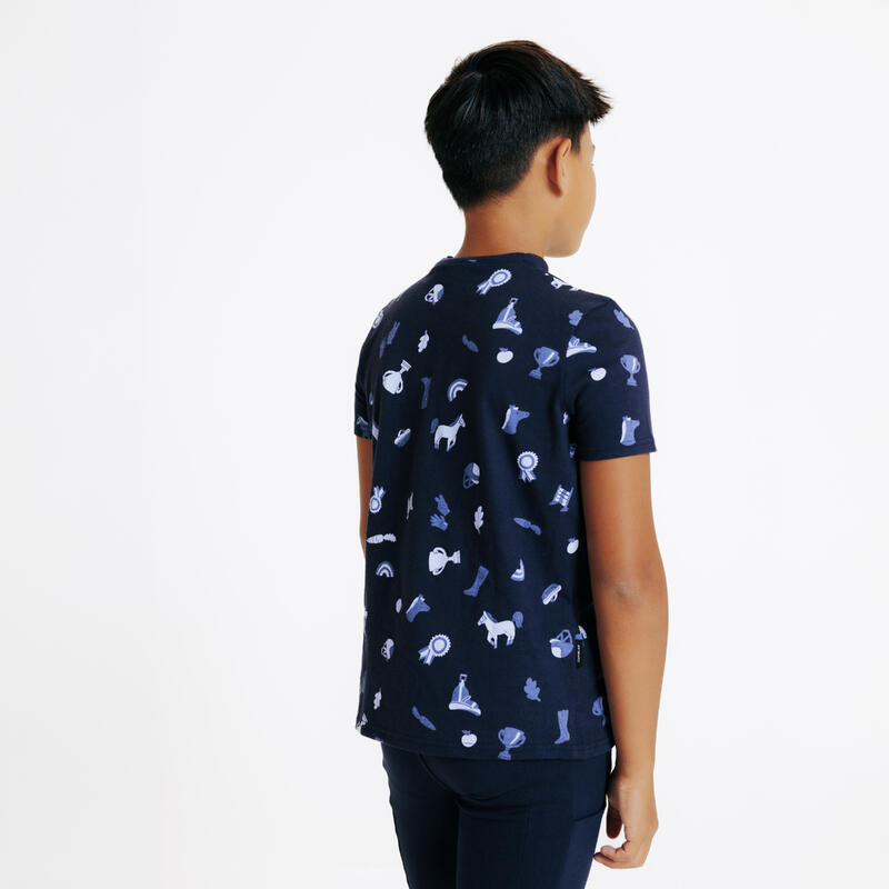 Tricou polo echitație MAGIC Albastru print All over Copii