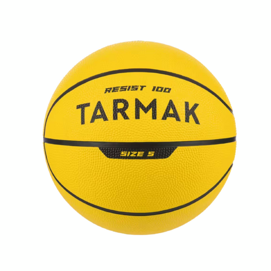 Ballon de basket r100 de taille 5 jaune jusqu&#039;à 10 ans pour débuter.