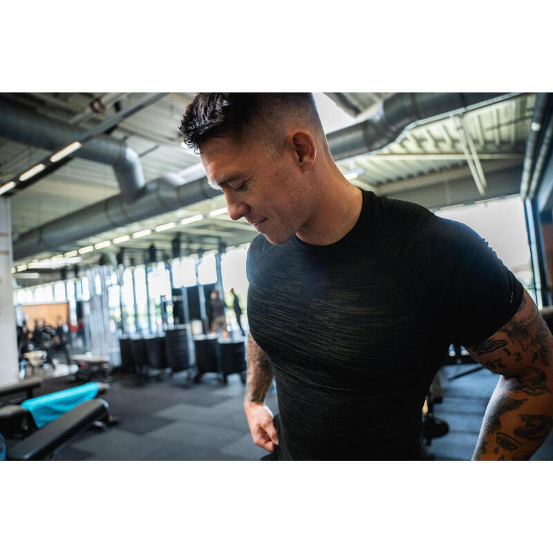 T-shirt musculation compression manches courtes respirant col rond homme - noir
