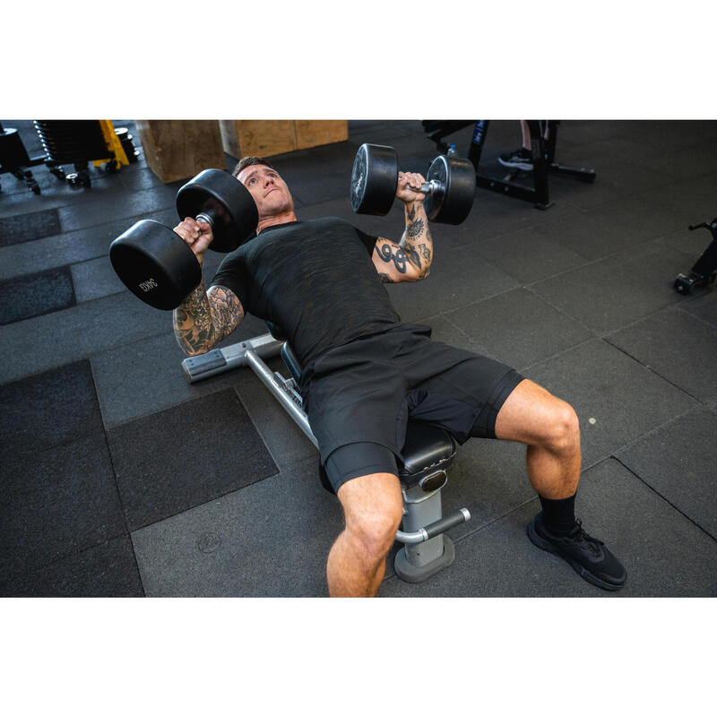 Ademende 2-in-1 fitness short voor heren zak met rits zwart