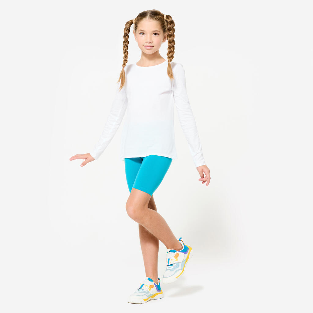 חולצה ארוכה להתעמלות דגם 100 לבנות - לבן