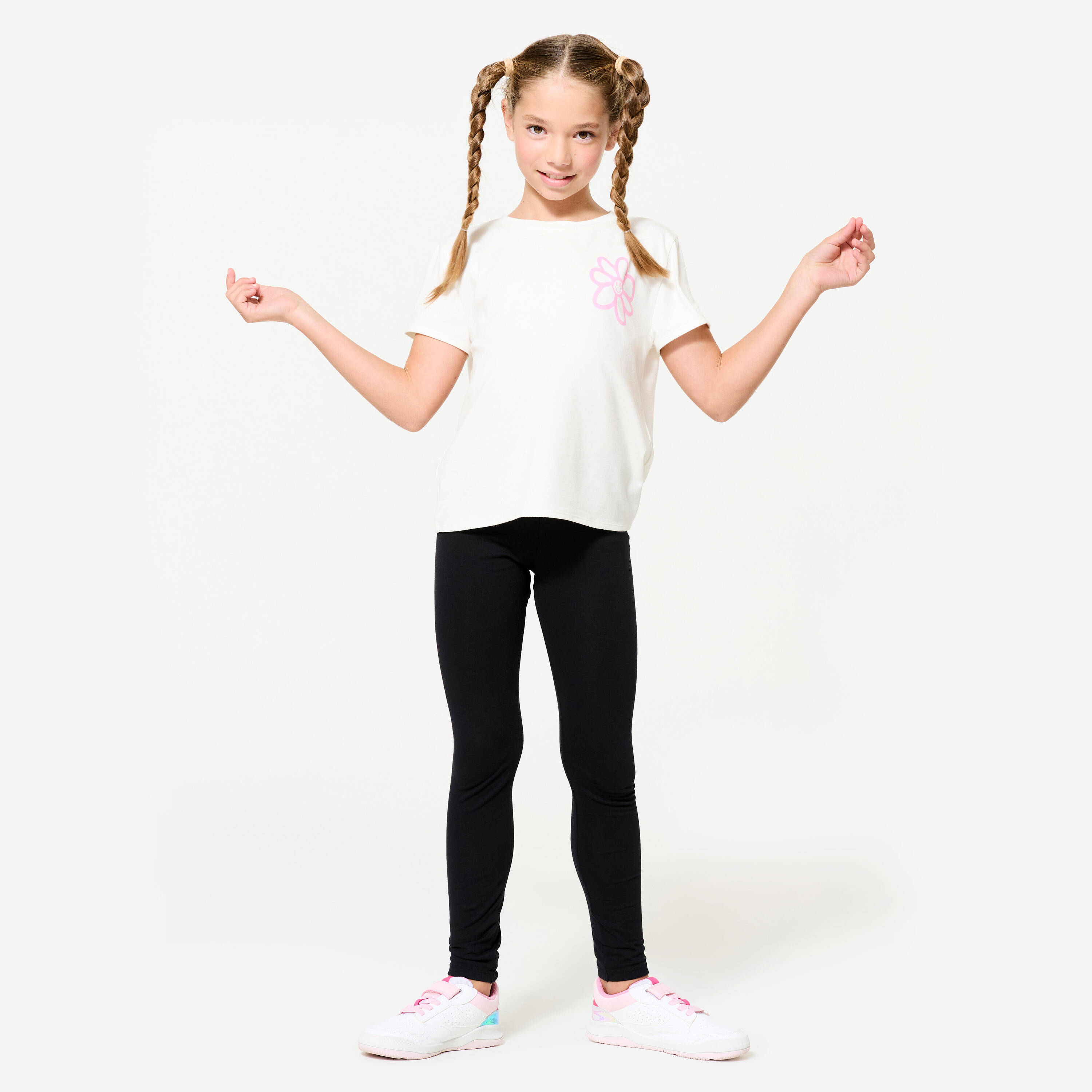 Girl's Cotton Basic Leggings 100 - Graphite Black -  2
