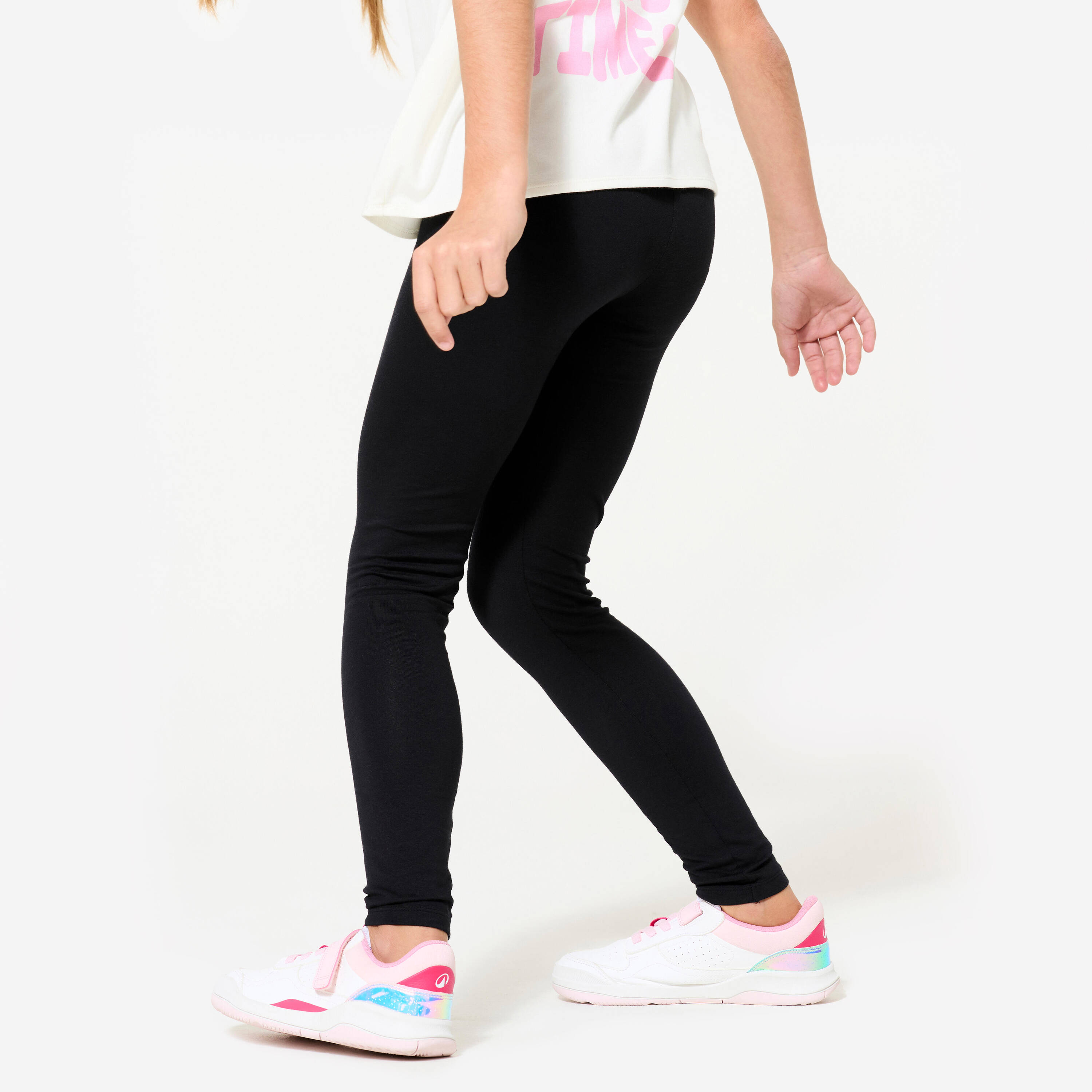 Girl's Cotton Basic Leggings 100 - Graphite Black -  4