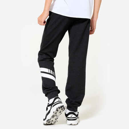 Kids' Unisex Straight-Cut Cotton French Terry Jogging Bottoms 100 Dark Grey Marl
