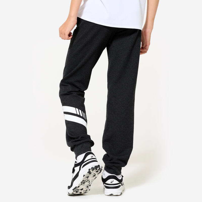 Pantalon de jogging mixte french terry droit coton enfant - 100 gris chiné foncé