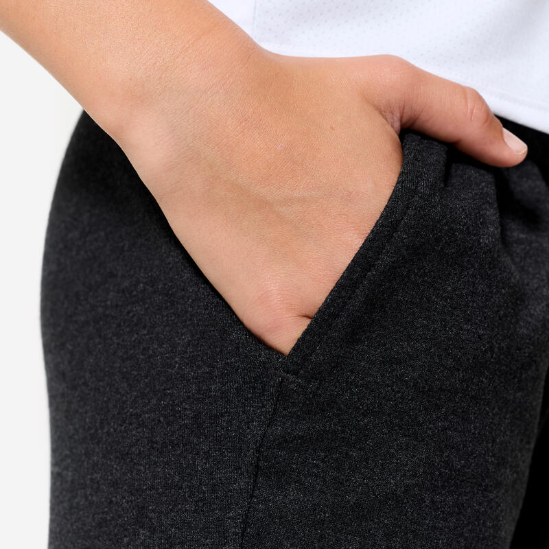 Pantalon de jogging mixte french terry droit coton enfant - 100 gris chiné foncé