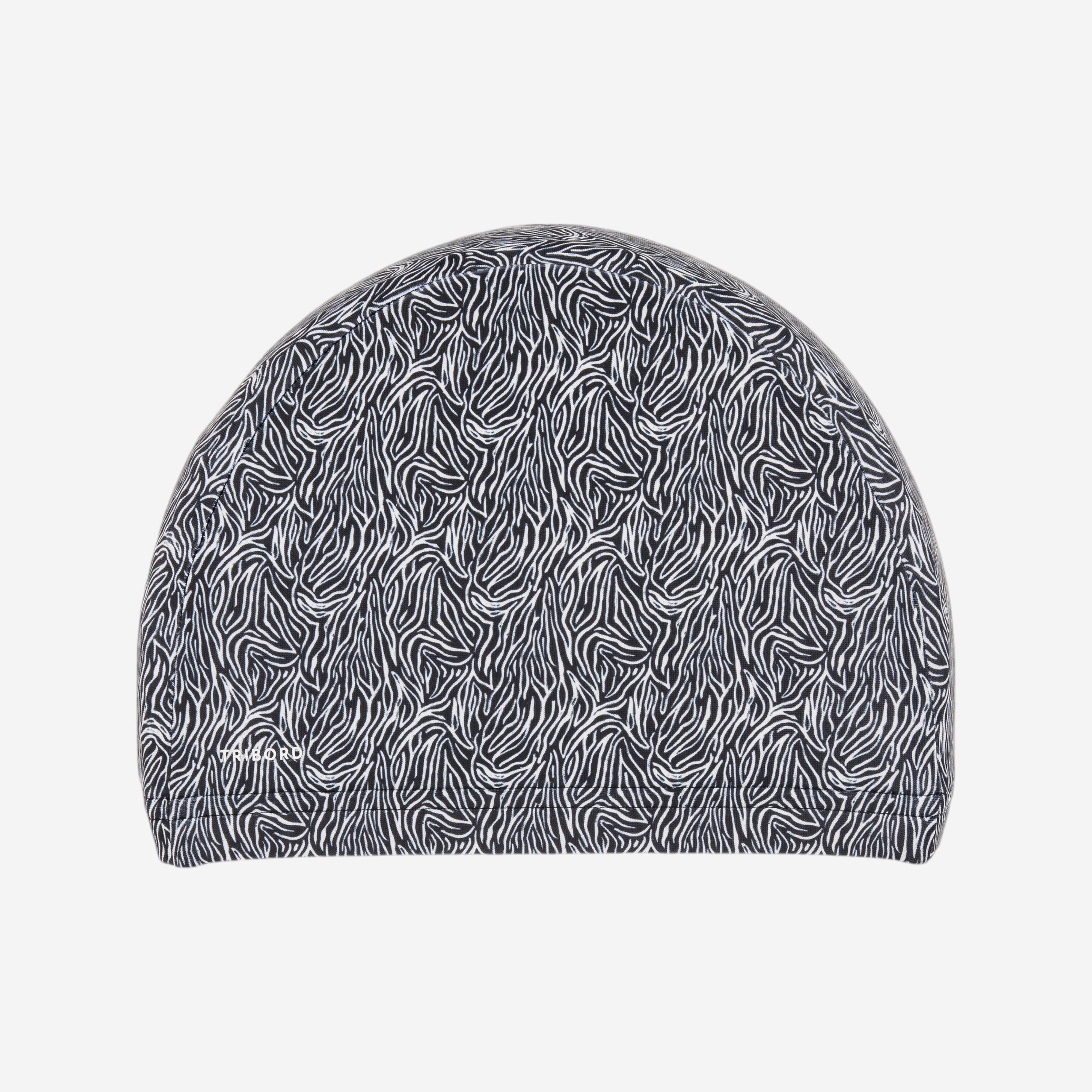 Adult Swimming Cap Mesh Printed Fabric Zebra White Black