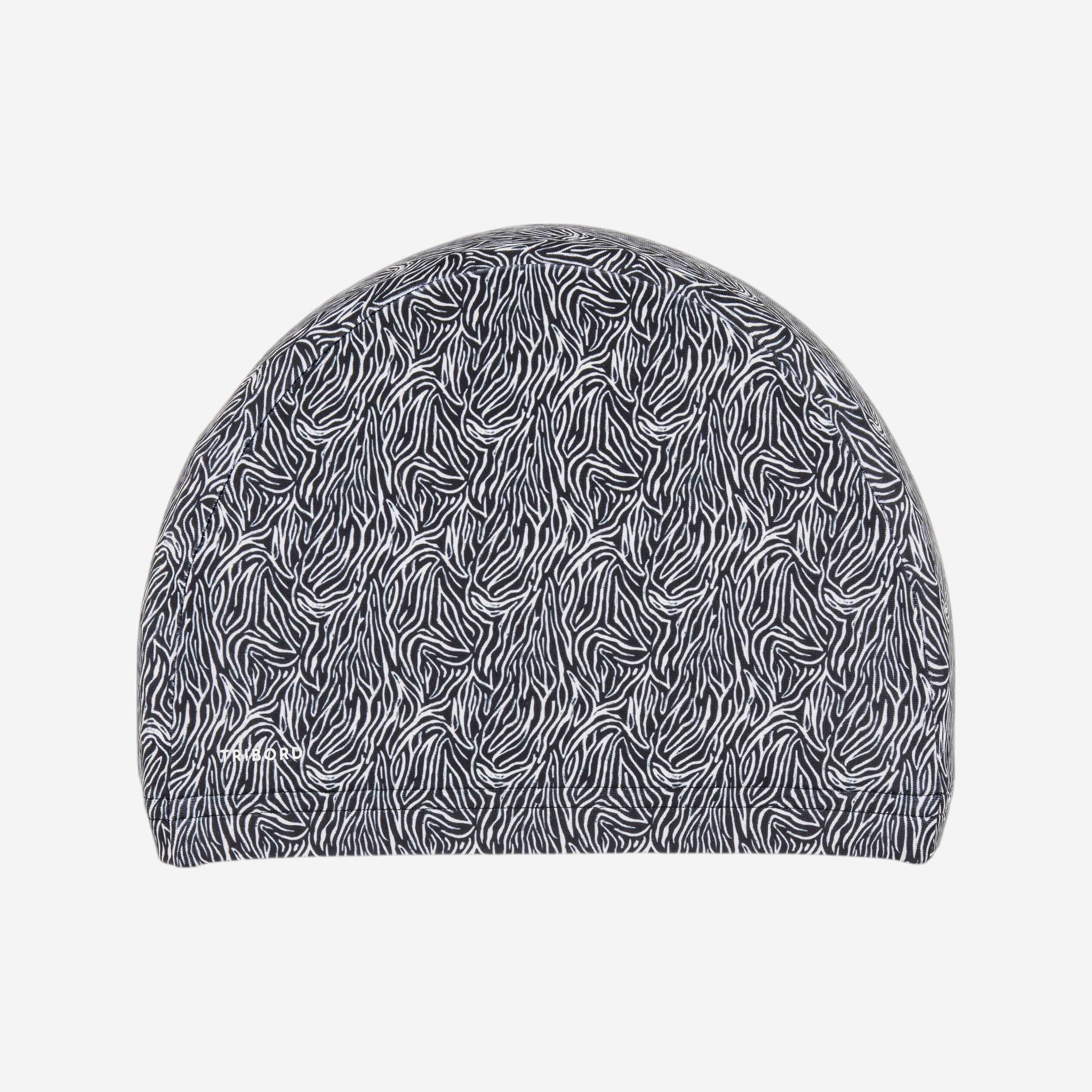 Adult Swimming Cap Mesh Printed Fabric Zebra White Black