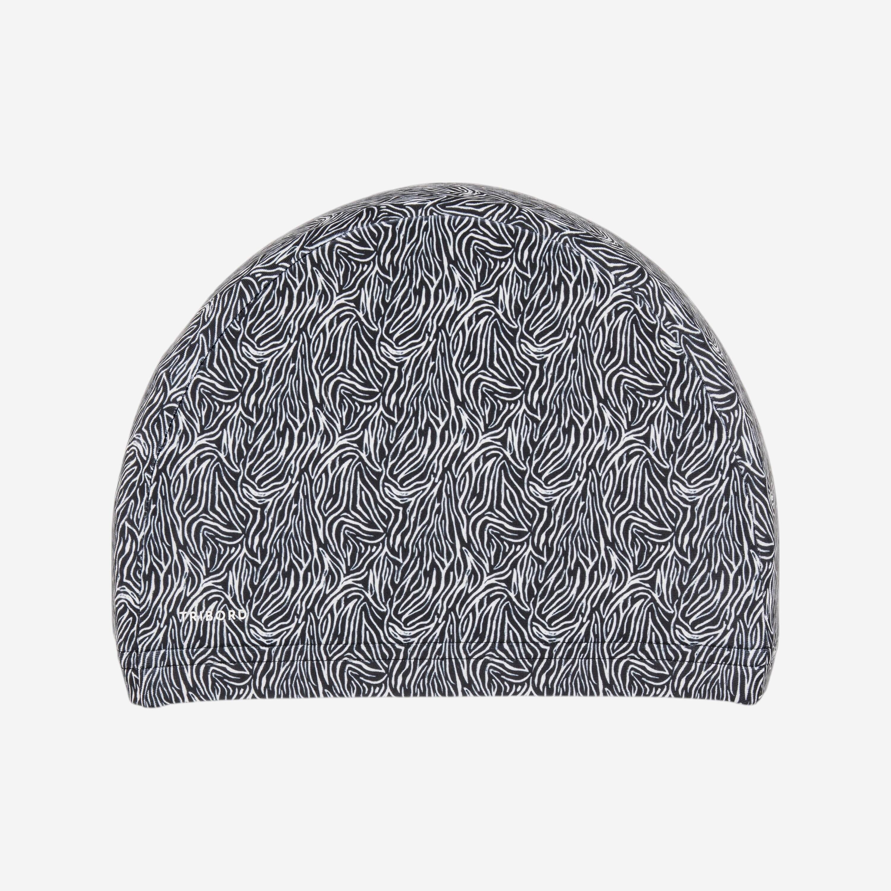 Adult Swimming Cap Mesh Printed Fabric Zebra White Black -  1