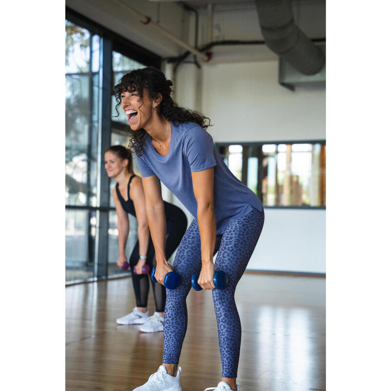 Leggings de Fitness Cintura Subida Mulher Estampado Leopardo Azul
