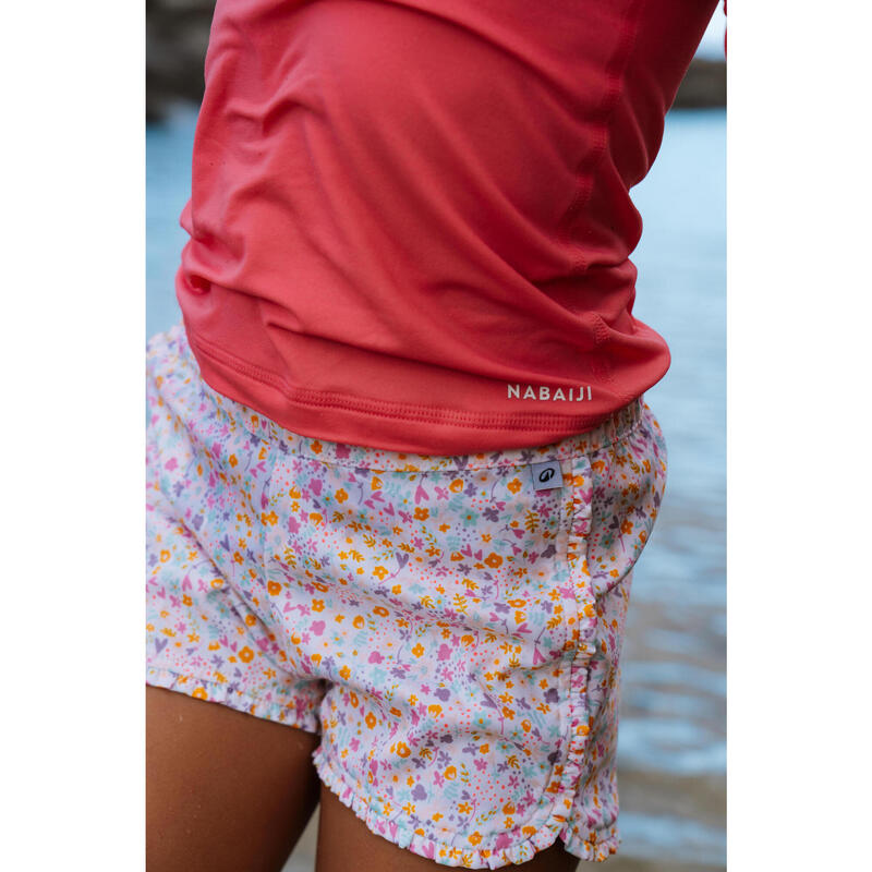 Short de bain Bébé / Enfant - blanc rose imprimés fleurs