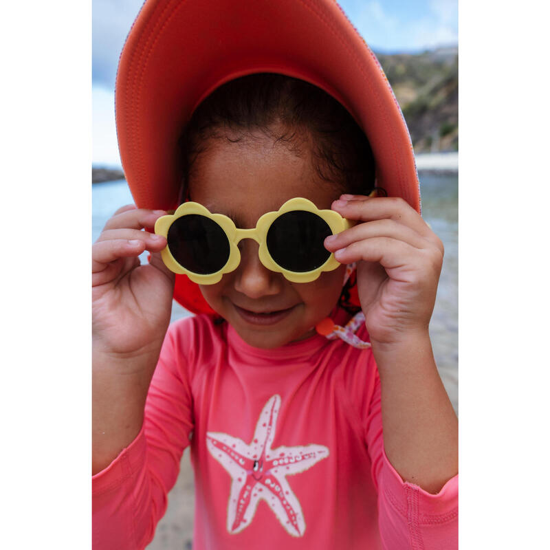 Chapeau anti UV réversible Bébé - corail et imprimés fleurs