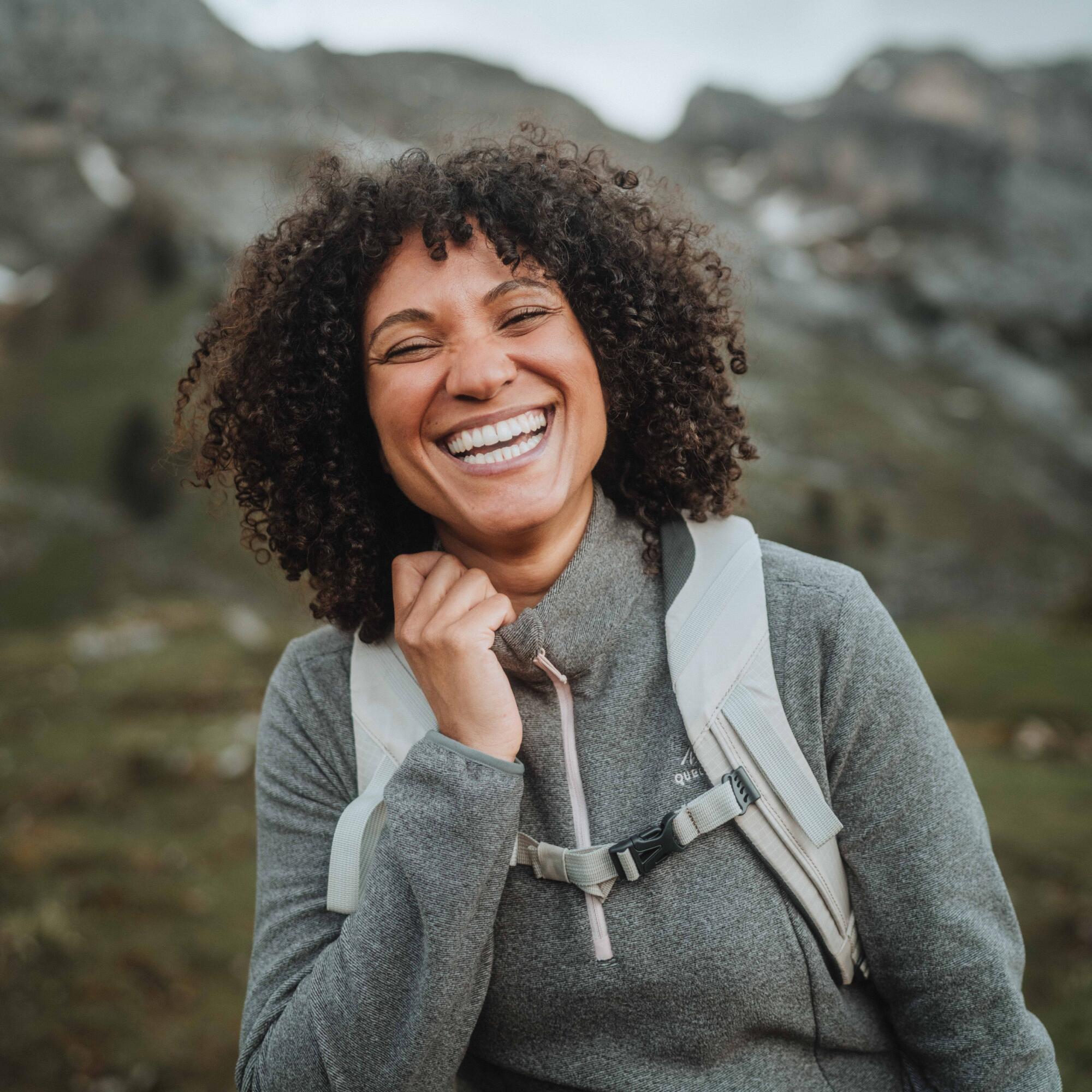 Women Sweater Half-Zip Fleece for Hiking MH100 Grey