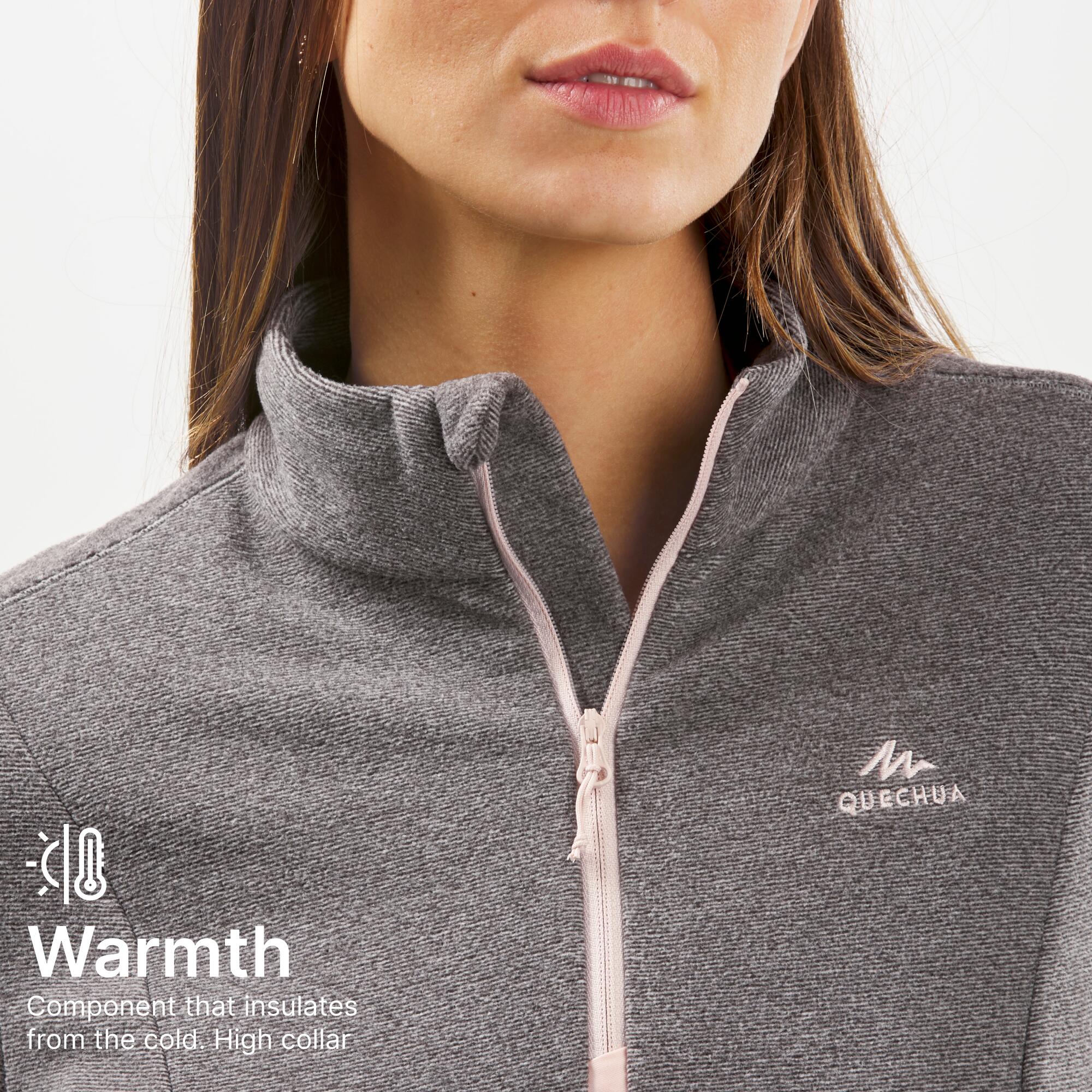 Women Sweater Half-Zip Fleece for Hiking MH100 Grey