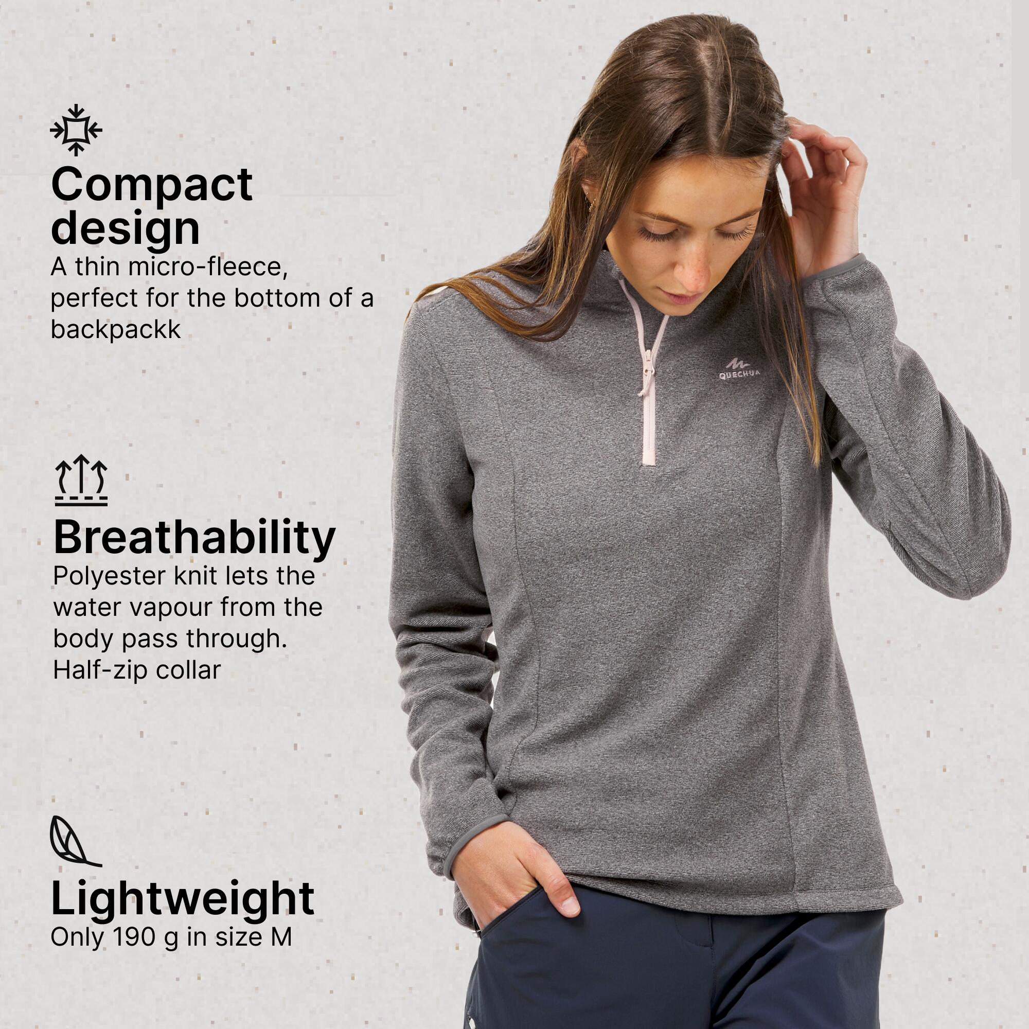 Women Sweater Half-Zip Fleece for Hiking MH100 Grey