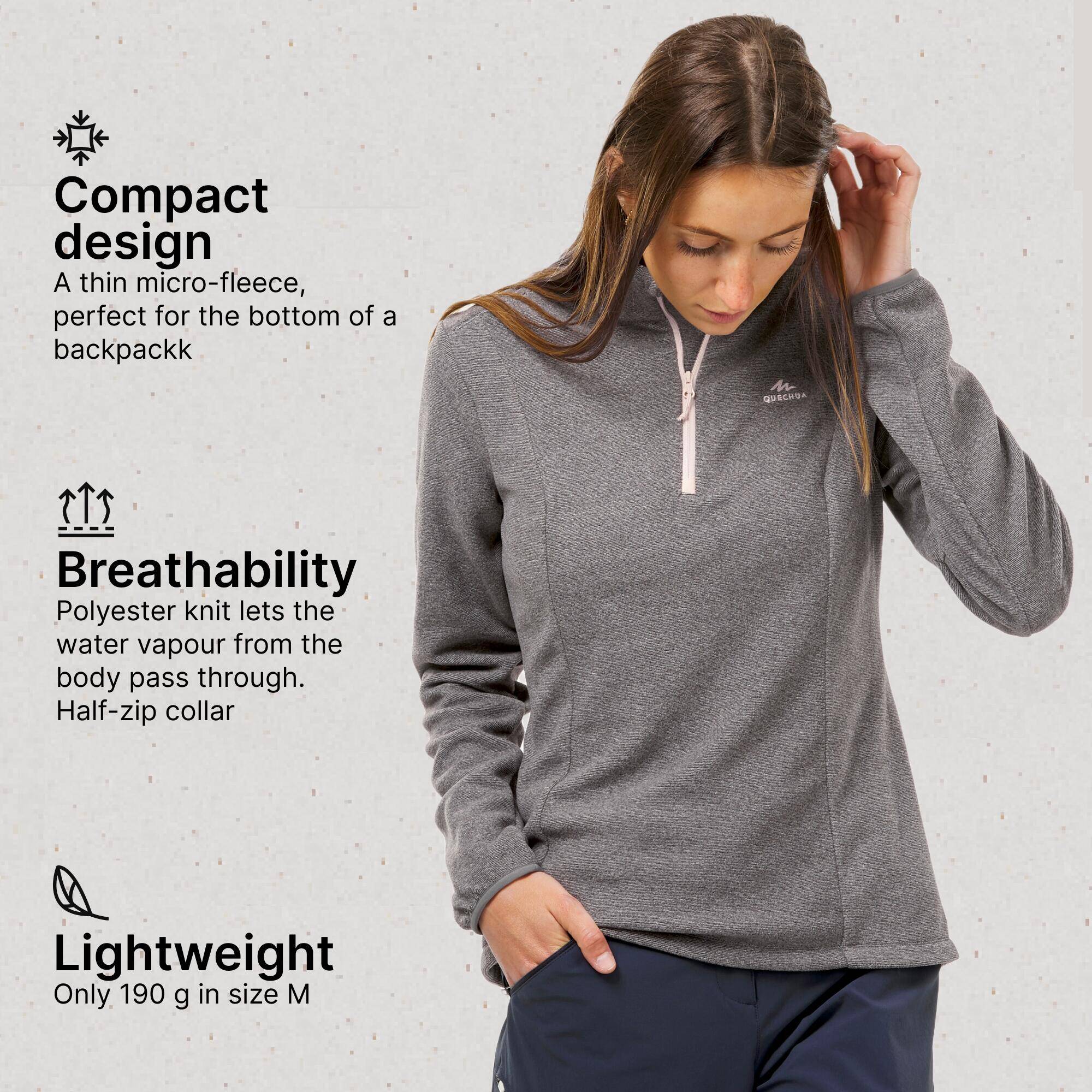 Women Sweater Half-Zip Fleece for Hiking MH100 Grey -  3
