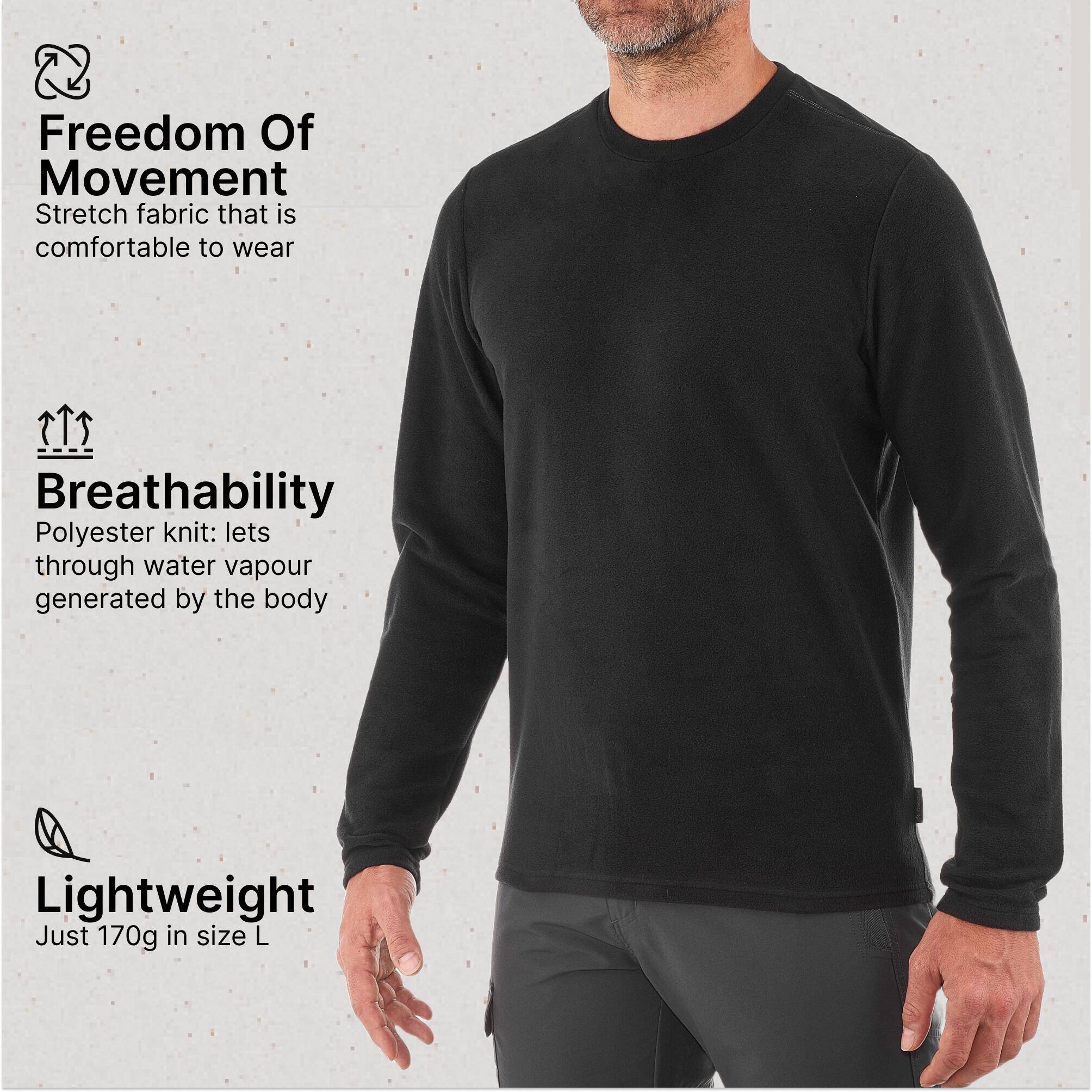 Men Sweater Round Neck Fleece for Hiking MH20 Black -  3