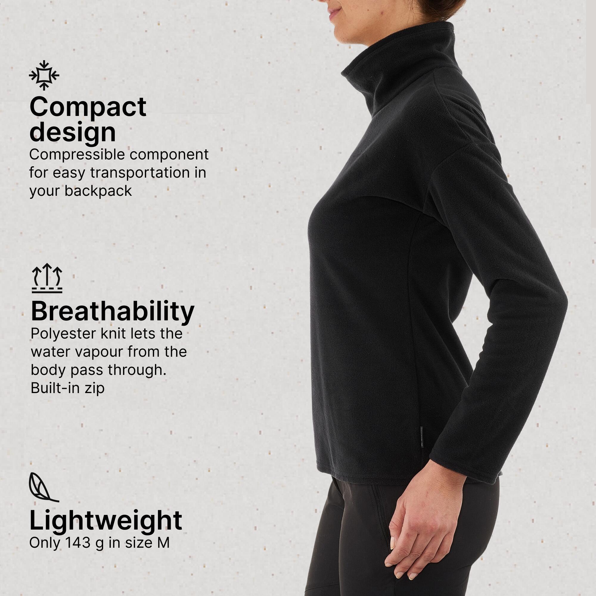 Women Sweater Round Neck Fleece for Hiking MH20 Black