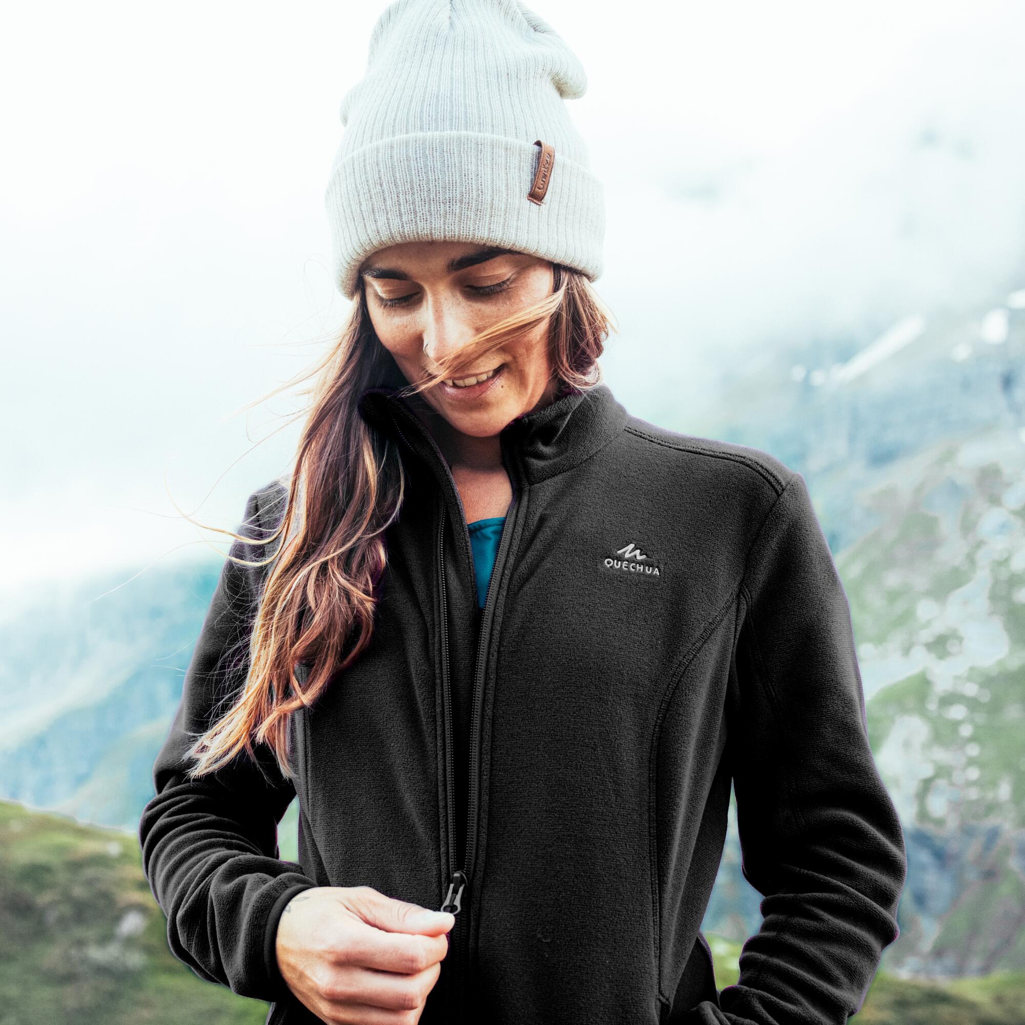 Women Sweater Full-Zip Fleece for Hiking MH100 Black