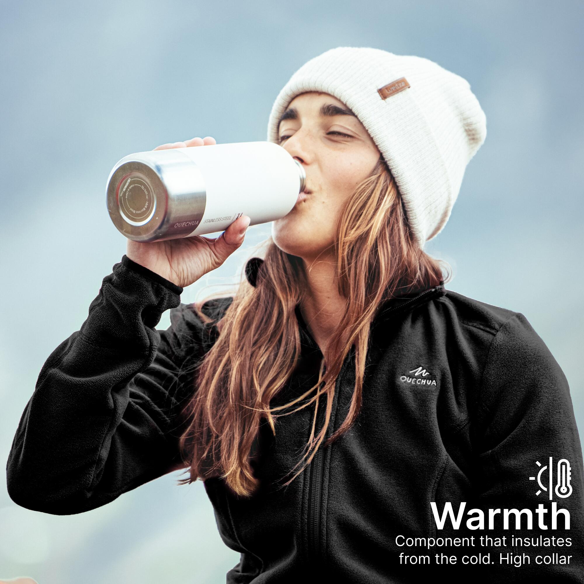 Women Sweater Full-Zip Fleece for Hiking MH100 Black