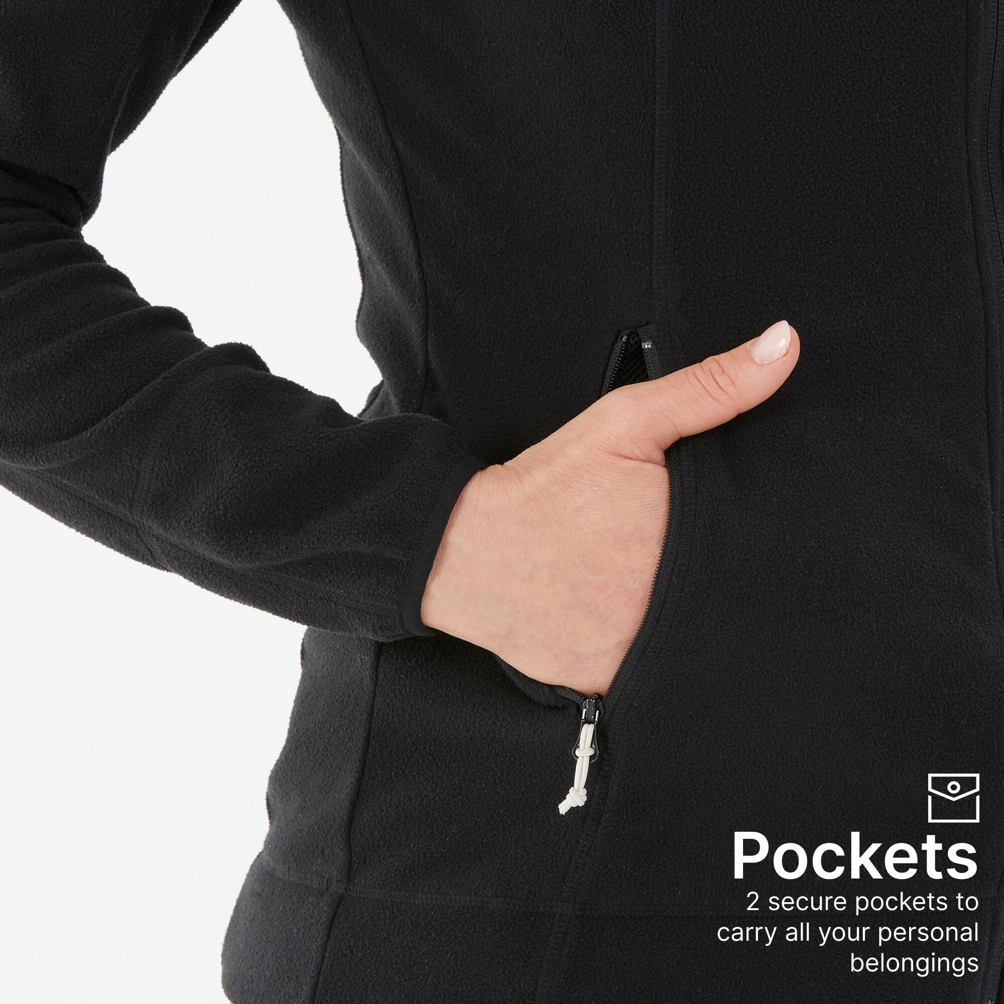 Women Sweater Full-Zip Fleece for Hiking MH100 Black