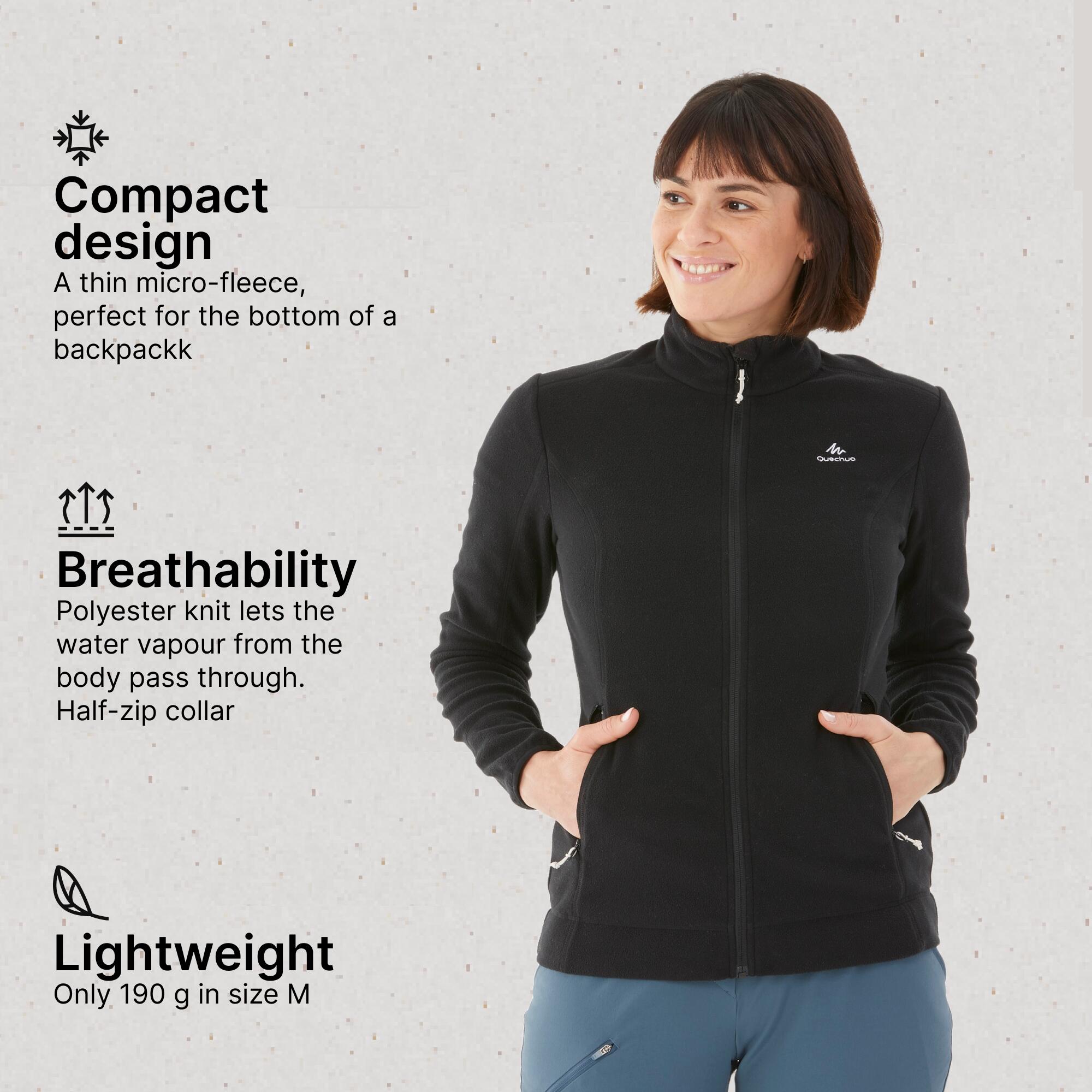 Women Sweater Full-Zip Fleece for Hiking MH100 Black